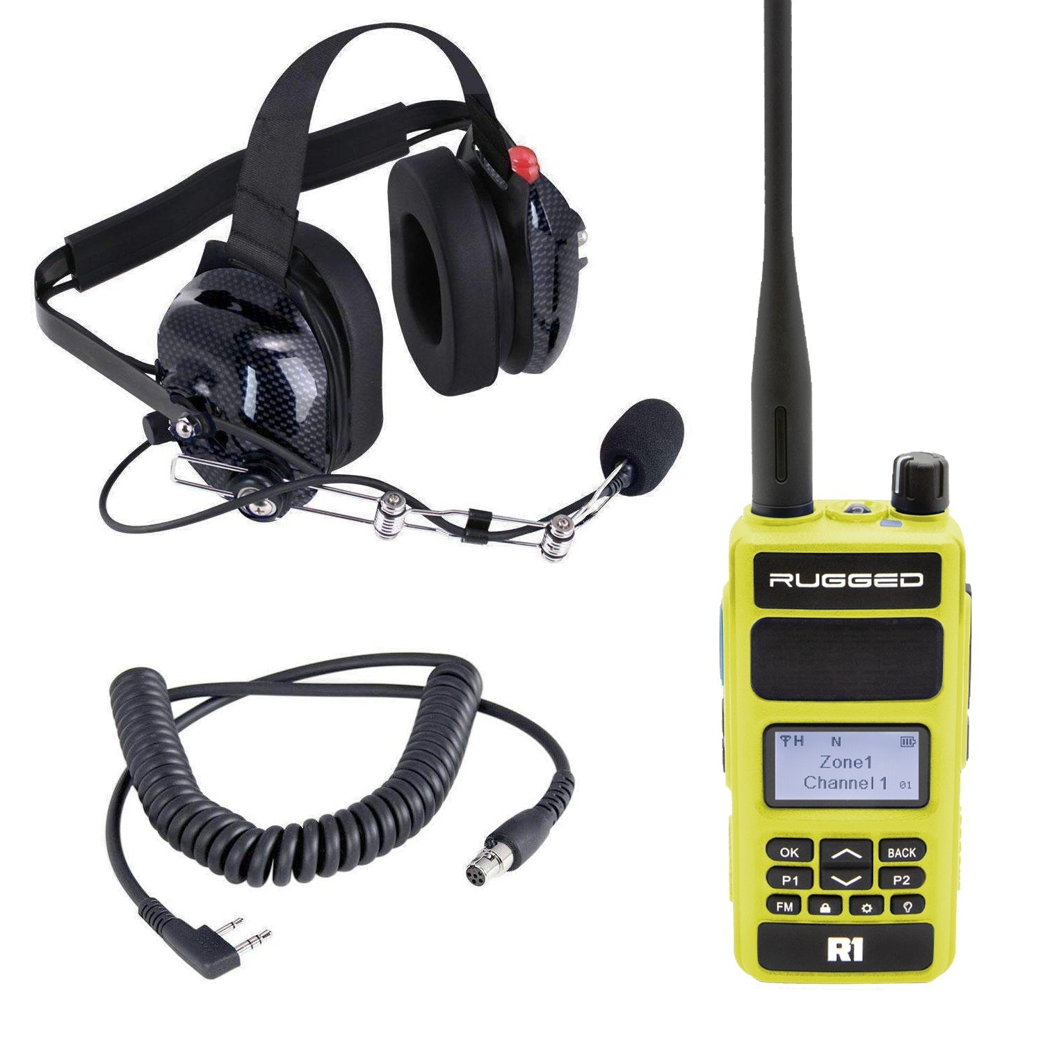 Crew Chief - H42 Spotter Headset and Rugged Handheld Radio Package - Single Radio / RDH Digital UHF Radio / Black