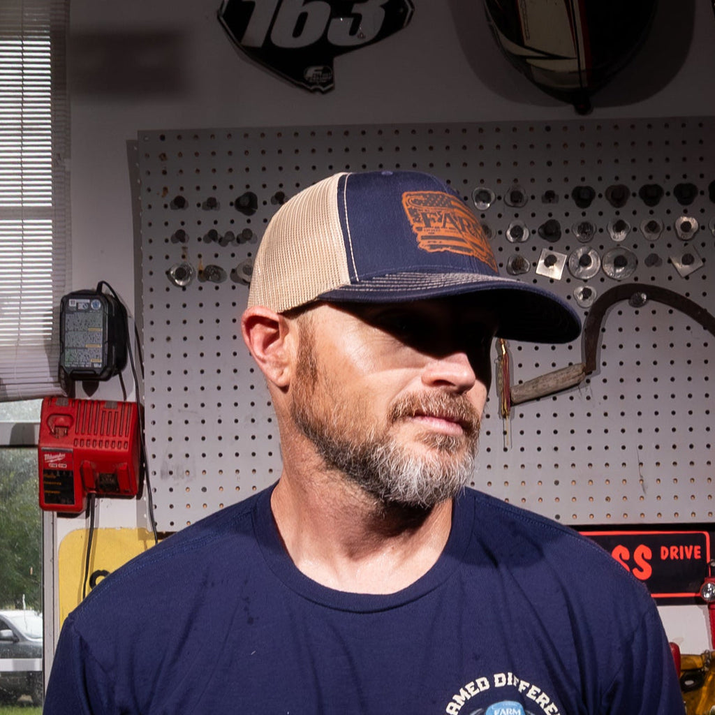 Flag Leather Patch Hat-Navy/Gold