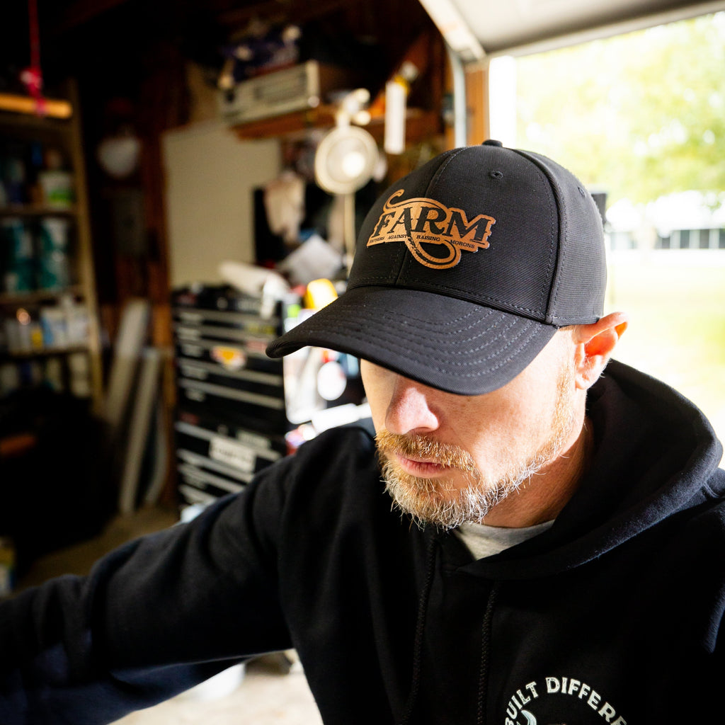 FARM Flex Fit Leather Patch Hat - Black