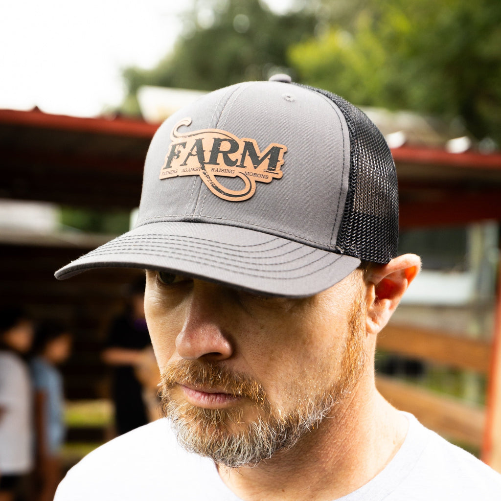 FARM Leather Patch Snap Back Hat - Charcoal/Black
