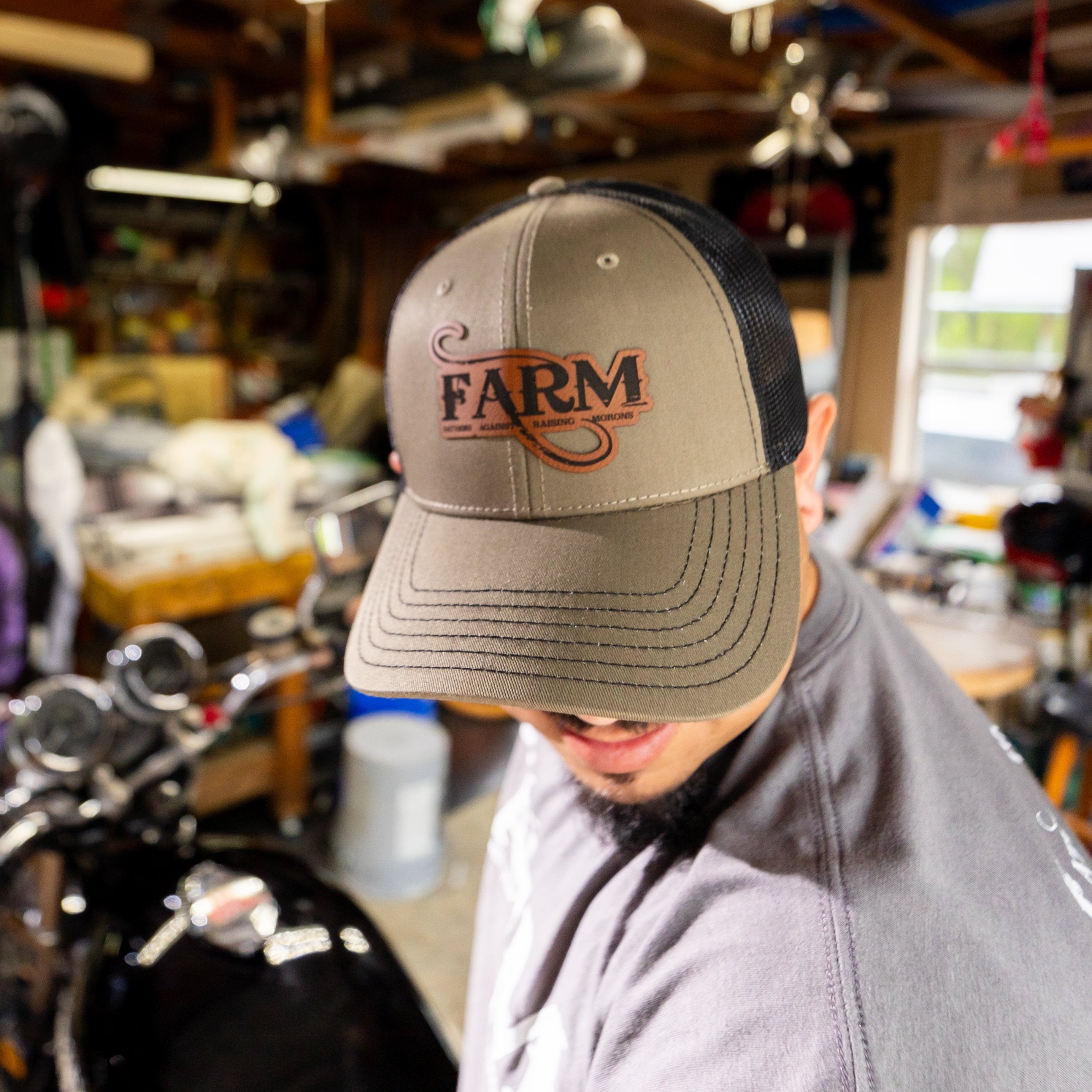FARM Leather Patch Hat - Military Green/Black