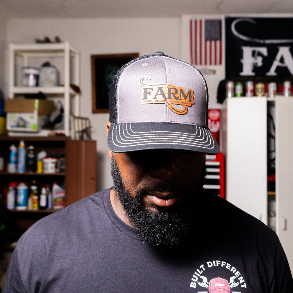 FARM Leather Patch Snap Back Hat - Black/Charcoal/Black