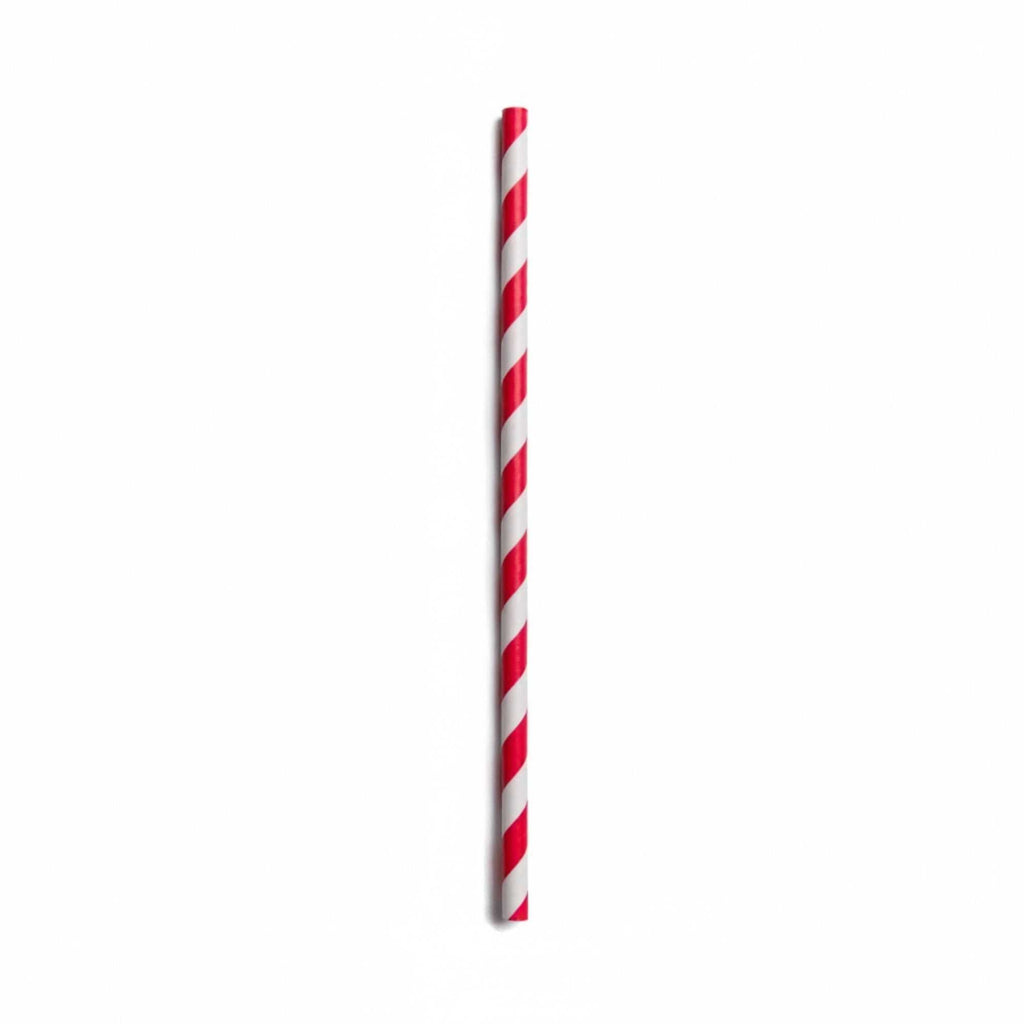 Bev Tek Red Paper Straw - Stripe, Biodegradable, 6mm - 7 3/4" - 100 count box