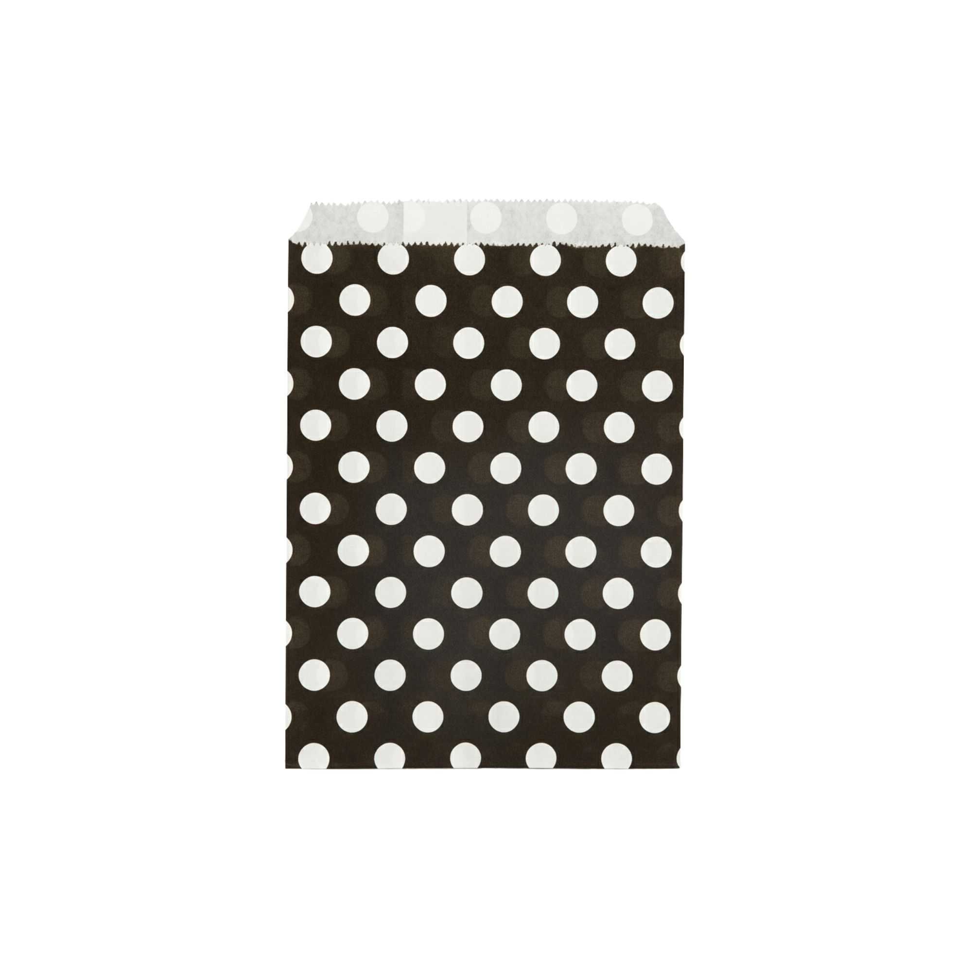 Bag Tek Rectangle Black Paper Bag - Polka Dots - 7" x 5" - 100 count box