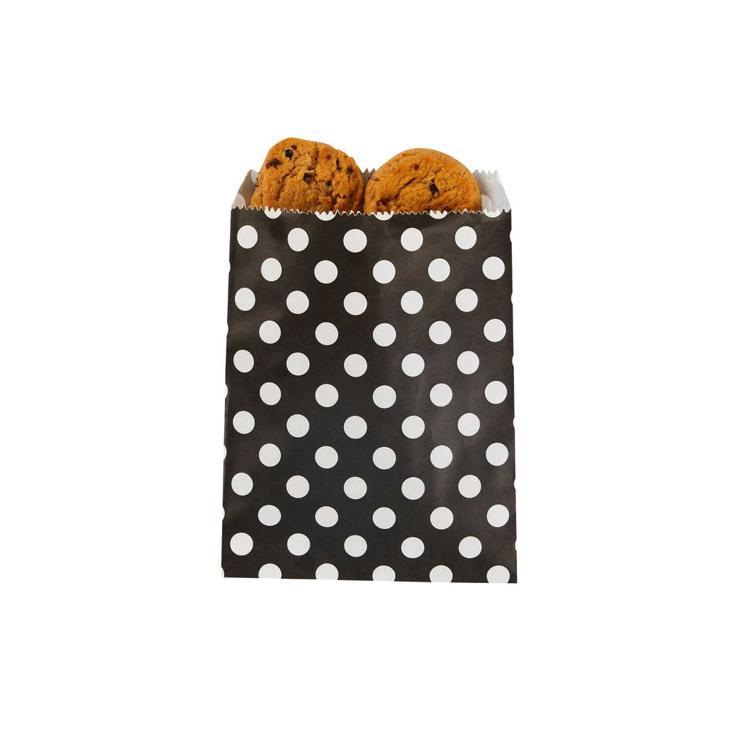 Bag Tek Rectangle Black Paper Bag - Polka Dots - 7" x 5" - 100 count box