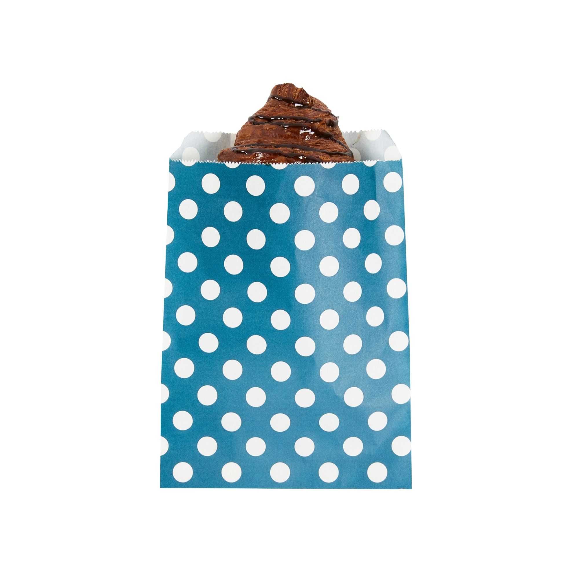 Bag Tek Rectangle Navy Blue Paper Bag - Polka Dots - 7" x 5" - 100 count box