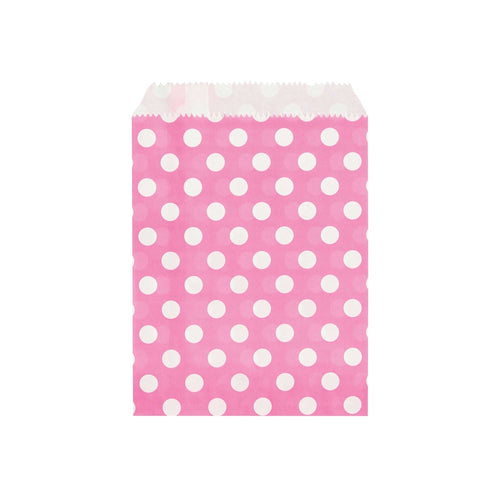Bag Tek Rectangle Pink Paper Bag - Polka Dots - 7" x 5" - 100 count box