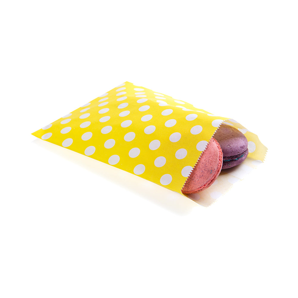 Bag Tek Rectangle Yellow Paper Bag - Polka Dots - 7" x 5" - 100 count box