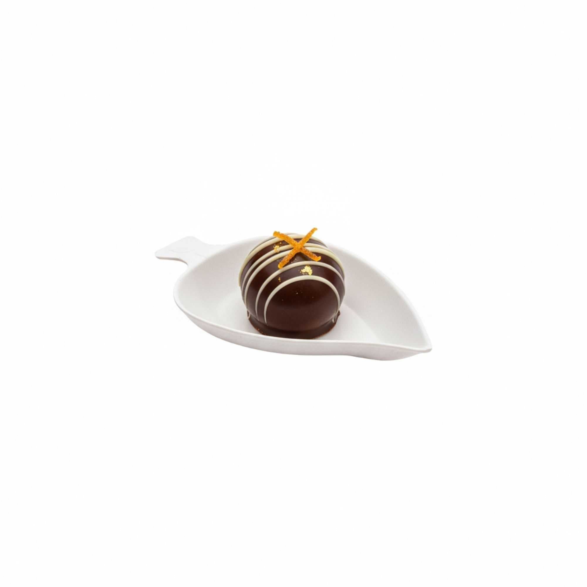 Pulp Tek Leaf White Sugarcane / Bagasse Tasting Dish - 3 3/4" x 2 1/4" - 100 count box
