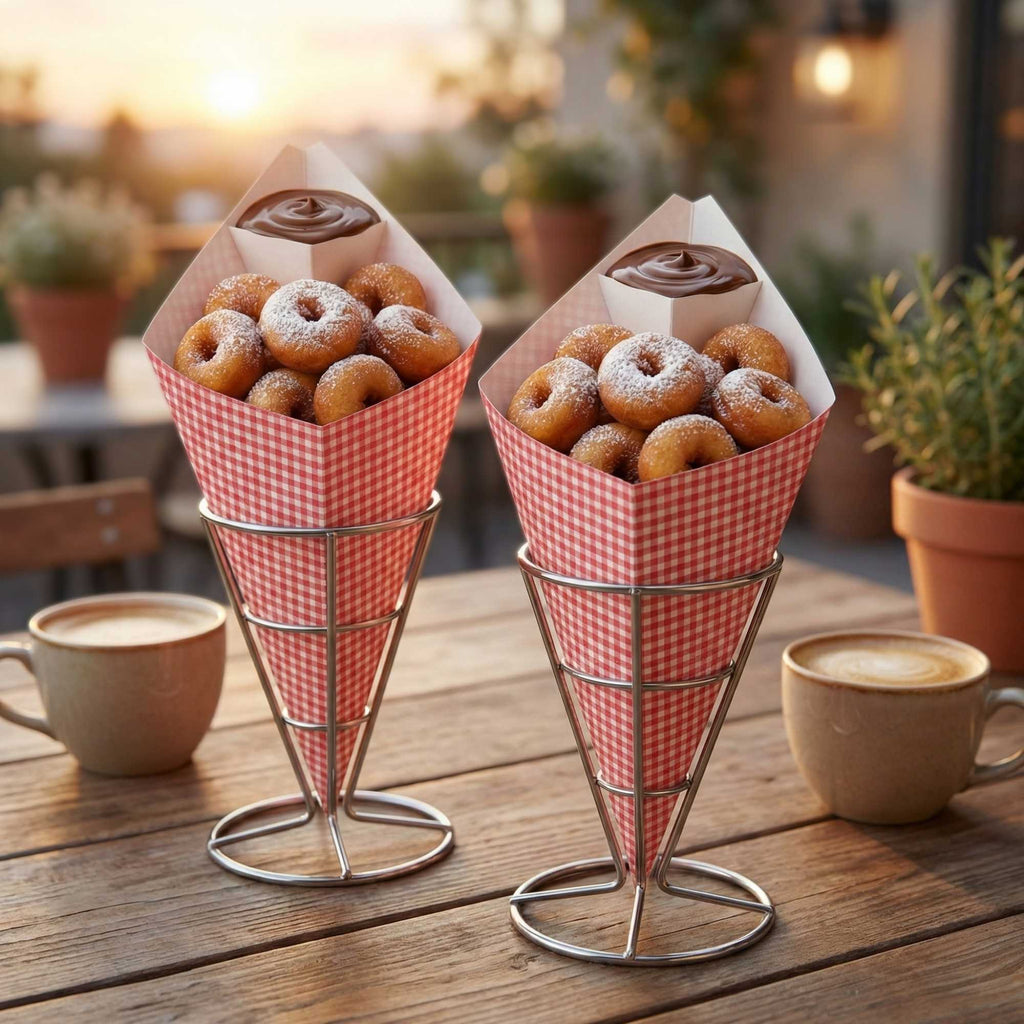 Cone Tek Picnic Print Paper Food Cone - with Dipping Pocket - 9 1/2" x 5 1/2" - 100 count box