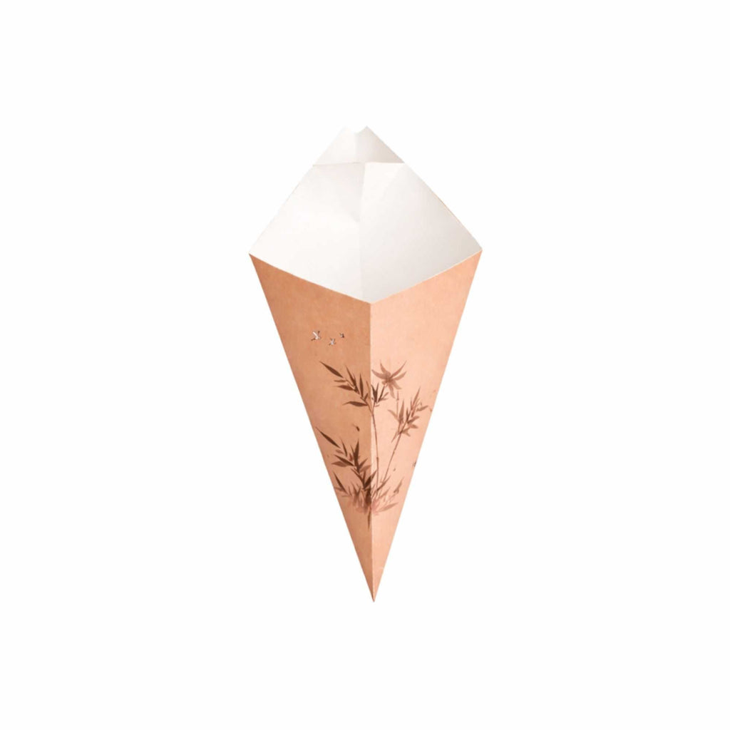 Cone Tek Bamboo Print Paper Food Cone - with Dipping Pocket - 9 1/2" x 5 1/2" - 100 count box