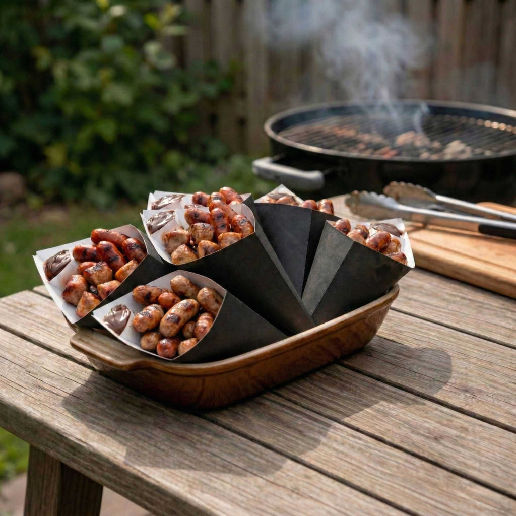Cone Tek Black Paper Food Cone - with Dipping Pocket - 11" x 6 1/2" - 100 count box