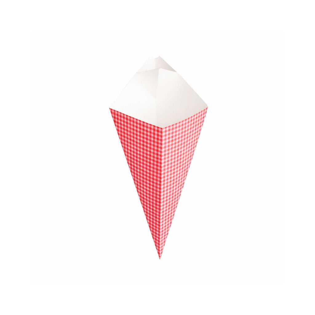 Cone Tek Picnic Print Paper Food Cone - with Dipping Pocket - 11" x 6 1/2" - 100 count box