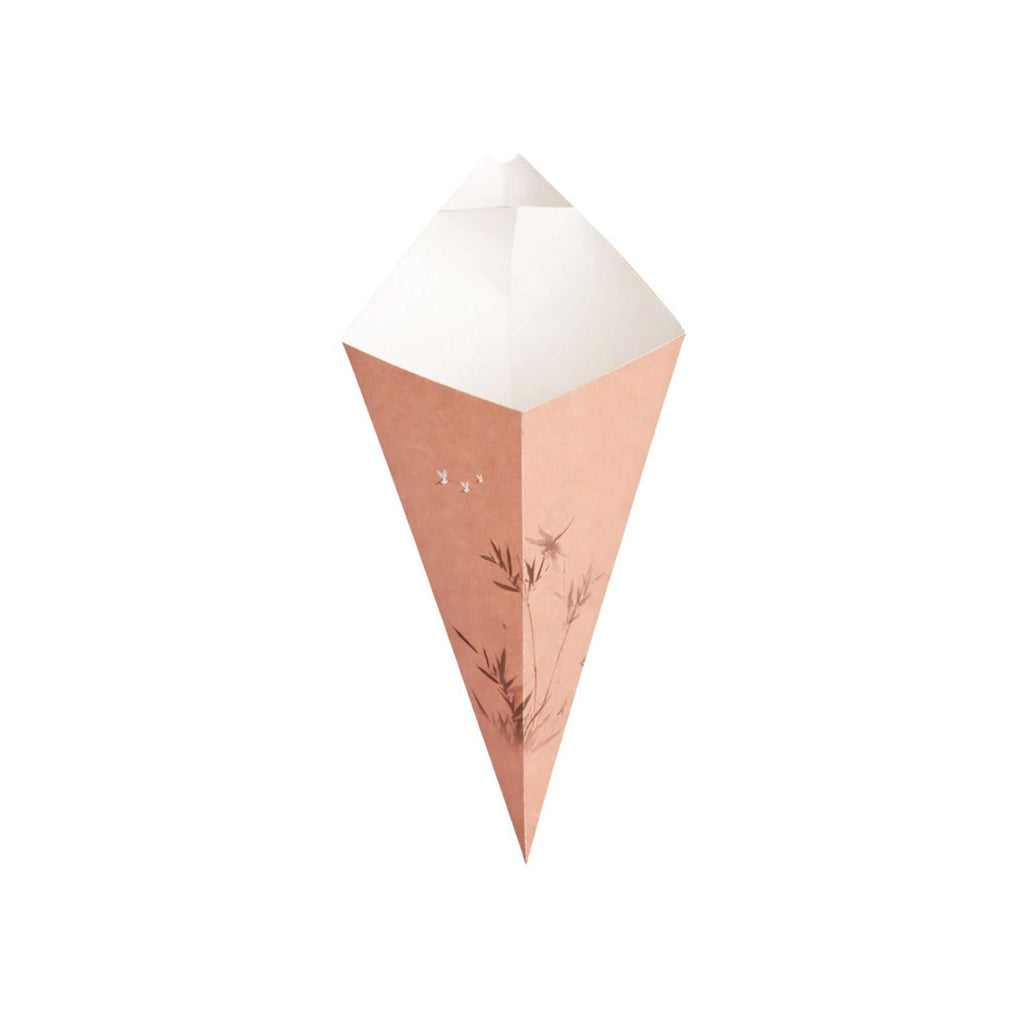 Cone Tek Bamboo Print Paper Food Cone - with Dipping Pocket - 11" x 6 1/2" - 100 count box