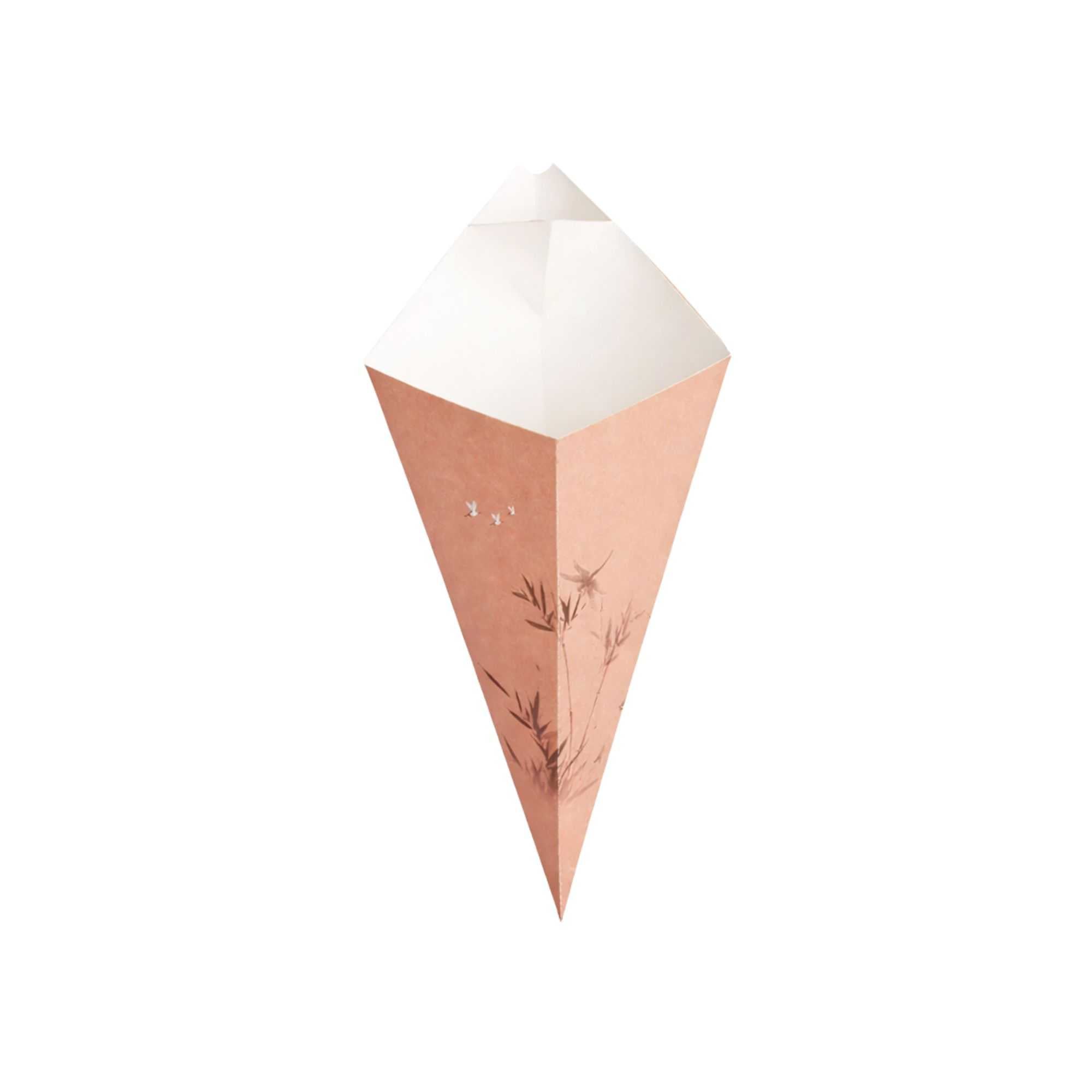 Cone Tek Bamboo Print Paper Food Cone - with Dipping Pocket - 11" x 6 1/2" - 100 count box