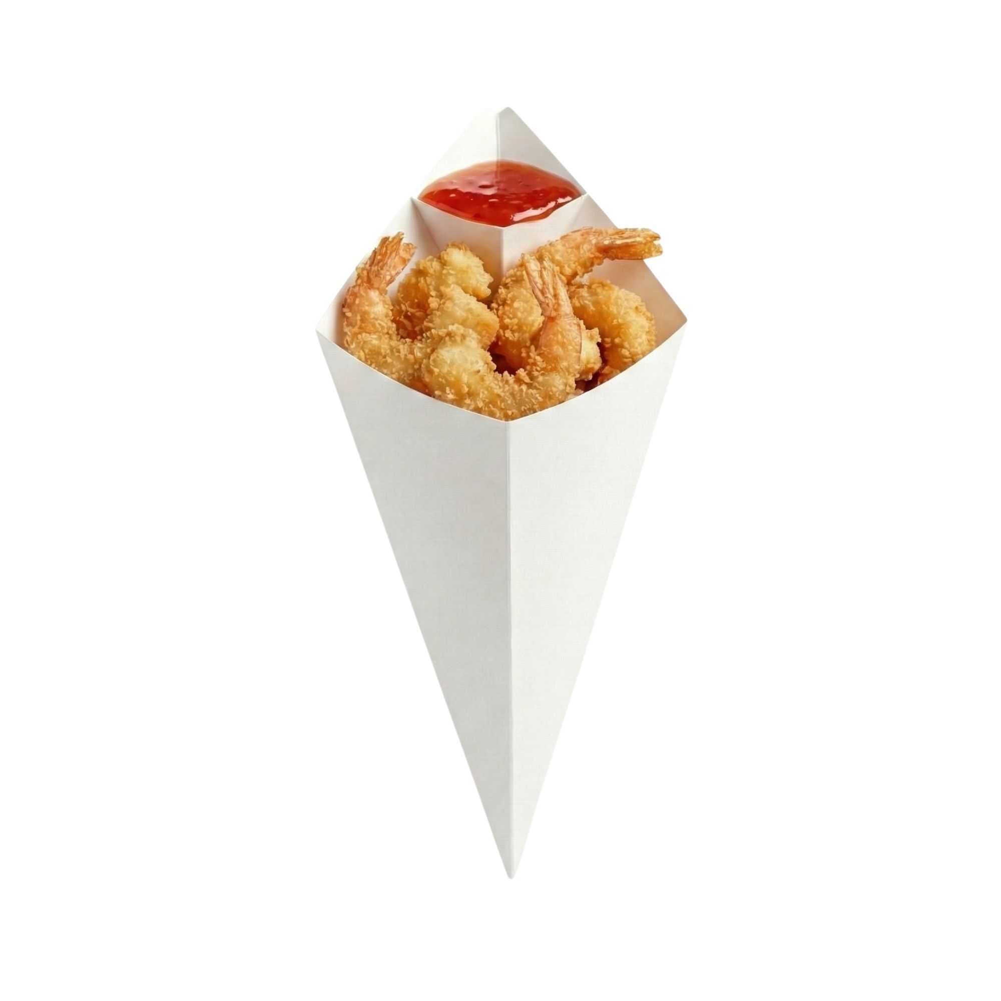 Cone Tek White Paper Food Cone - with Dipping Pocket - 15" x 9" - 100 count box
