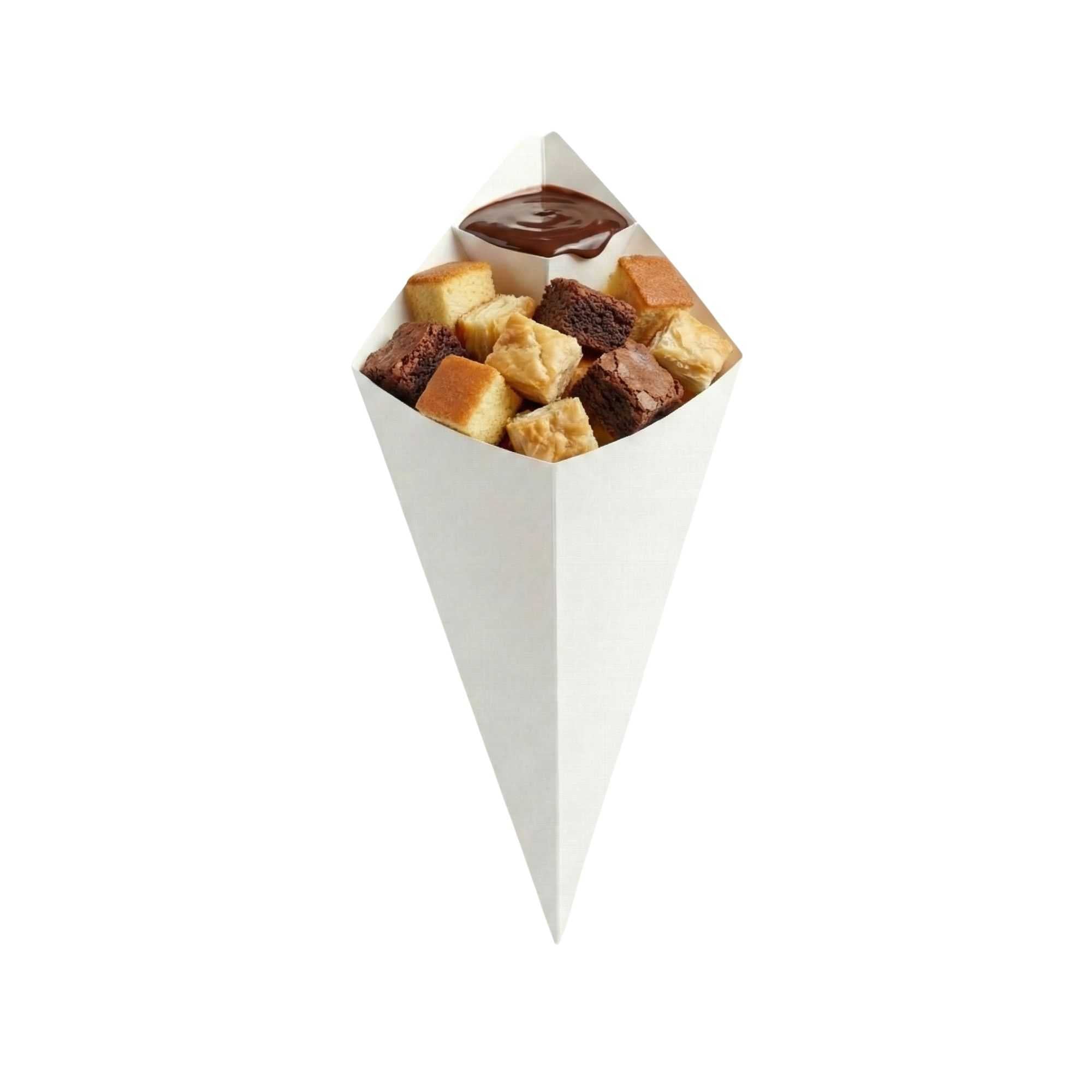 Cone Tek White Paper Food Cone - with Dipping Pocket - 15" x 9" - 100 count box