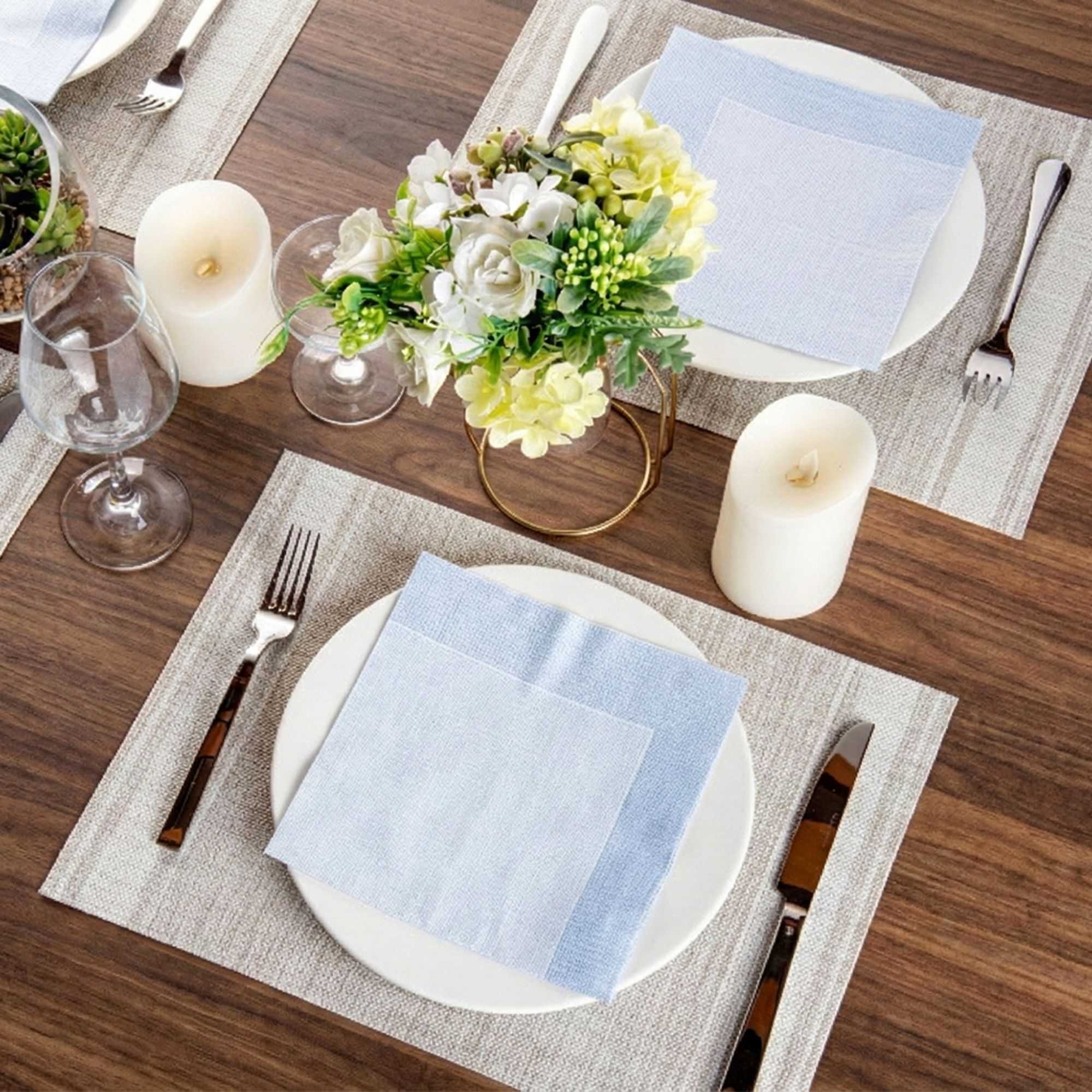 Luxenap Square White Paper Napkin - Super Lux, with Blue Threads - 15 3/4" x 15 3/4" - 25 count box