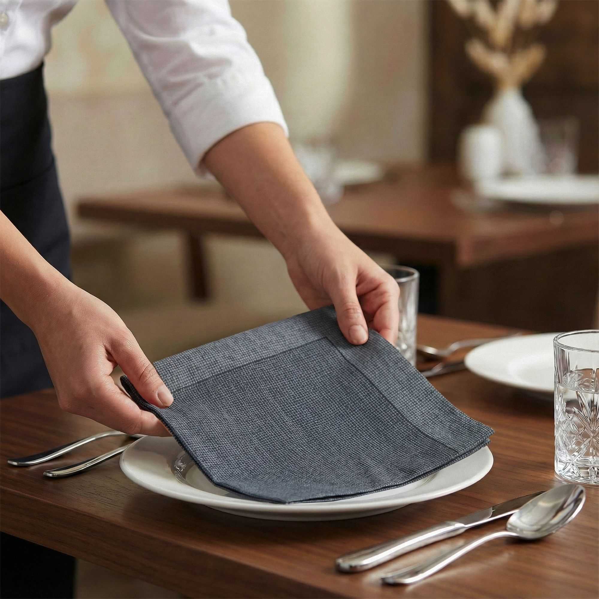 Luxenap Square Black Paper Napkin - Air Laid, with White Threads - 15 3/4" x 15 3/4" - 25 count box