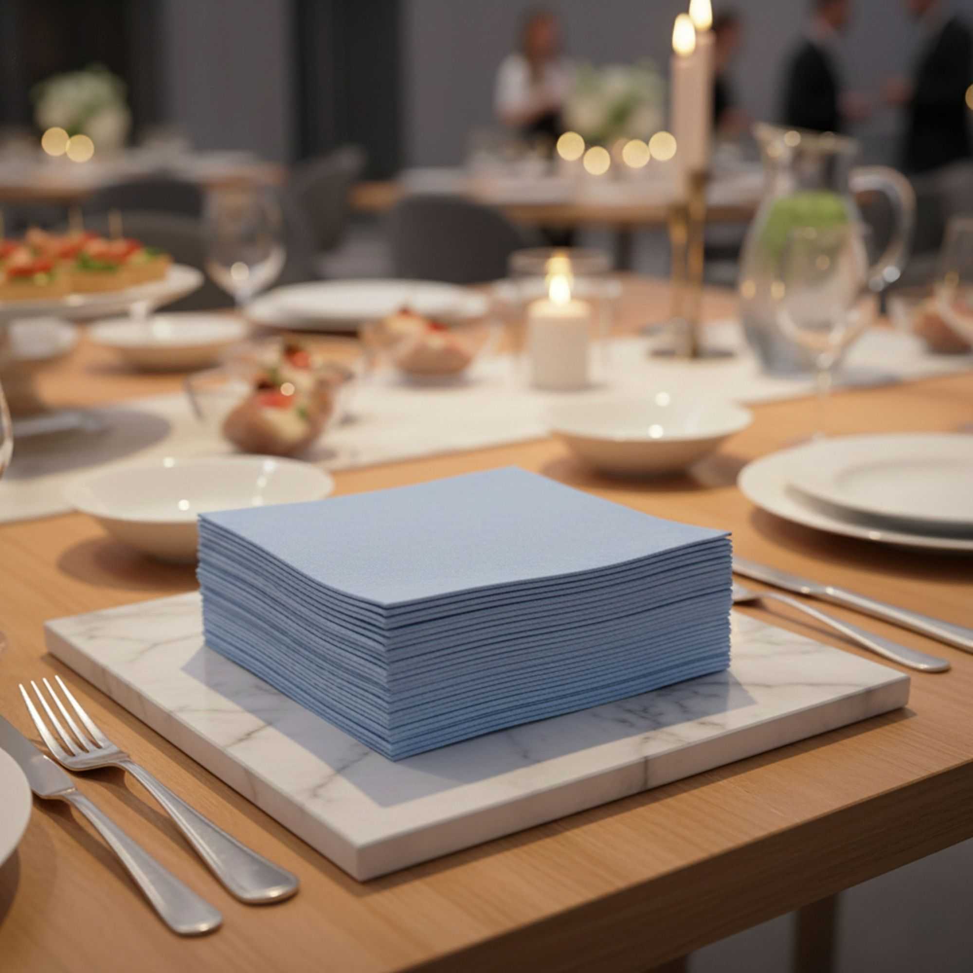 Luxenap Square Celeste Denim Paper Napkin - Air Laid - 15 3/4" x 15 3/4" - 600 count box