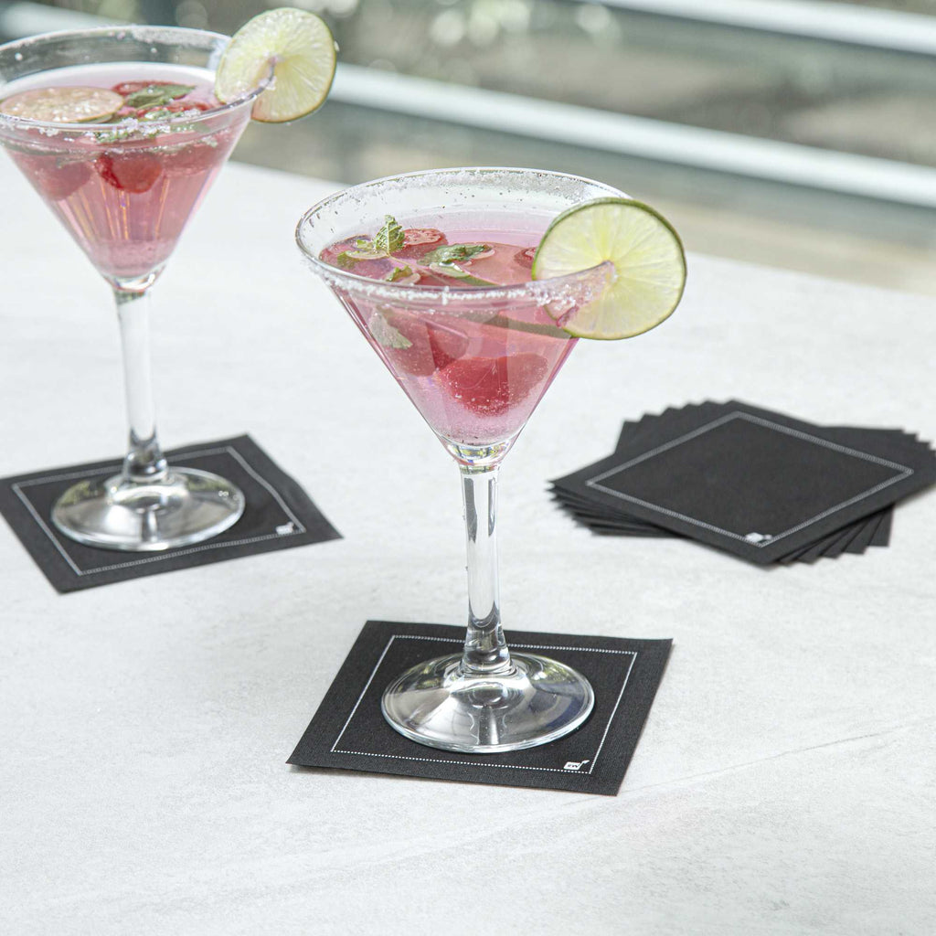 Luxenap Square Black Cotton Cocktail Napkin - Organic, Disposable - 4 1/2" x 4 1/2" - 50 count box