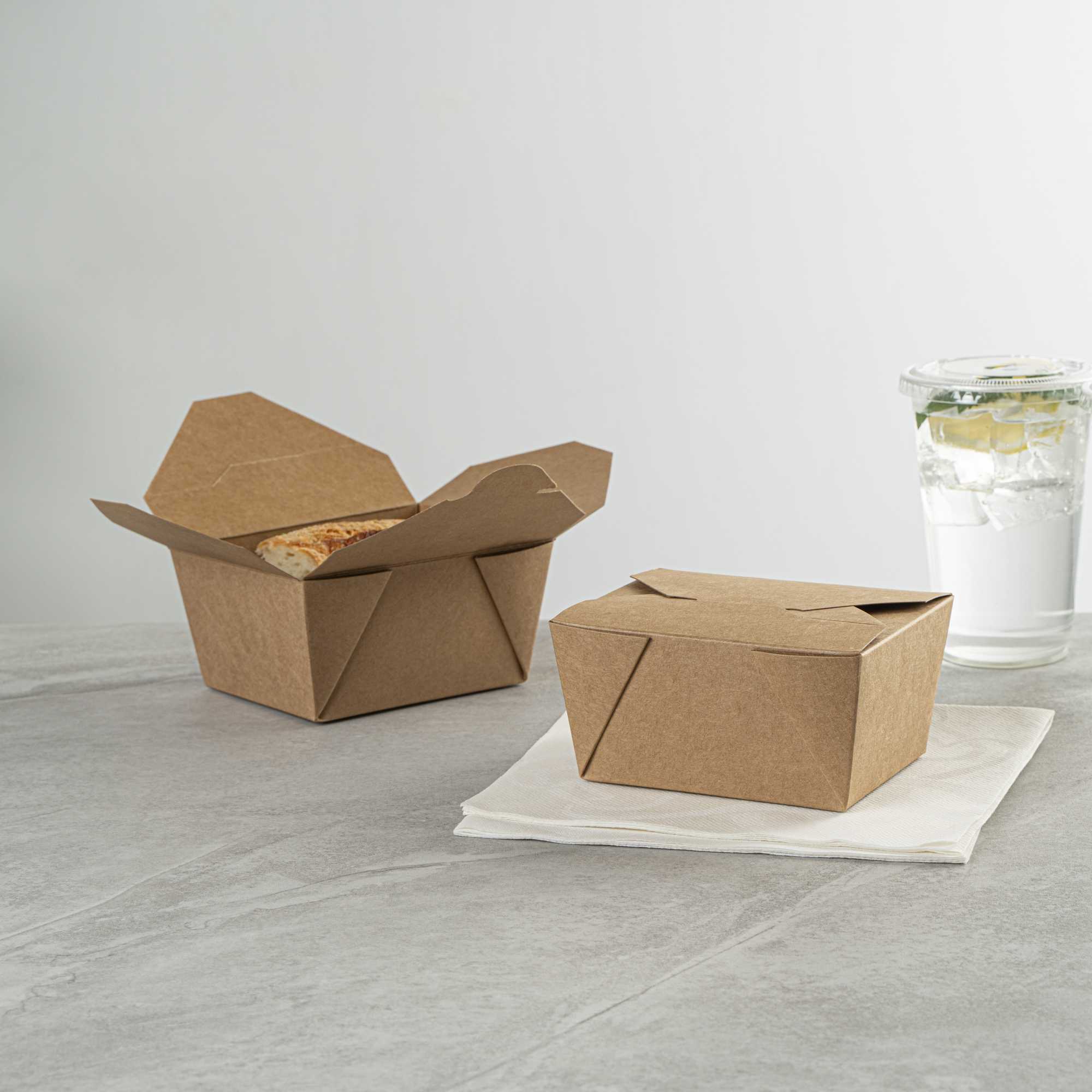 Bio Tek 30 oz Rectangle Kraft Paper #1 Bio Box Take Out Container - 5" x 4" x 2 1/2" - 50 count box