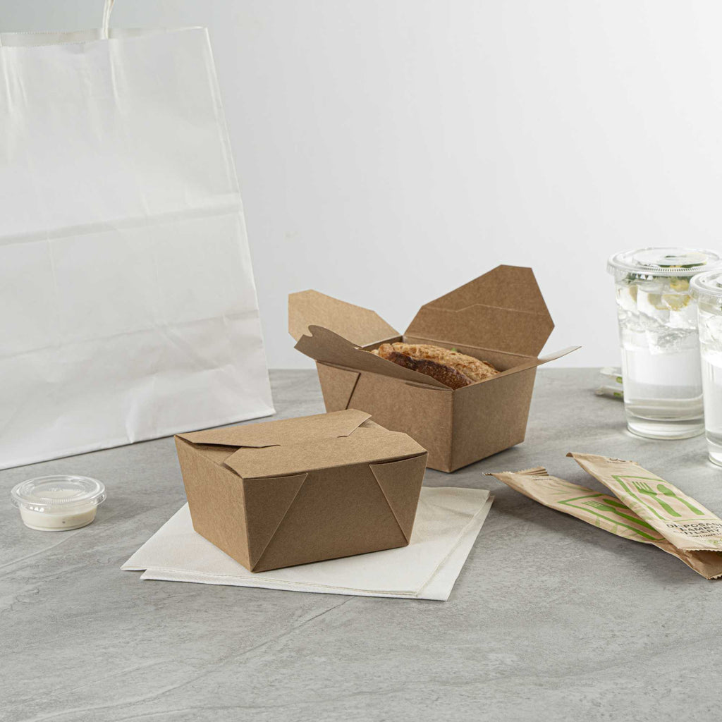Bio Tek 30 oz Rectangle Kraft Paper #1 Bio Box Take Out Container - 5" x 4" x 2 1/2" - 50 count box