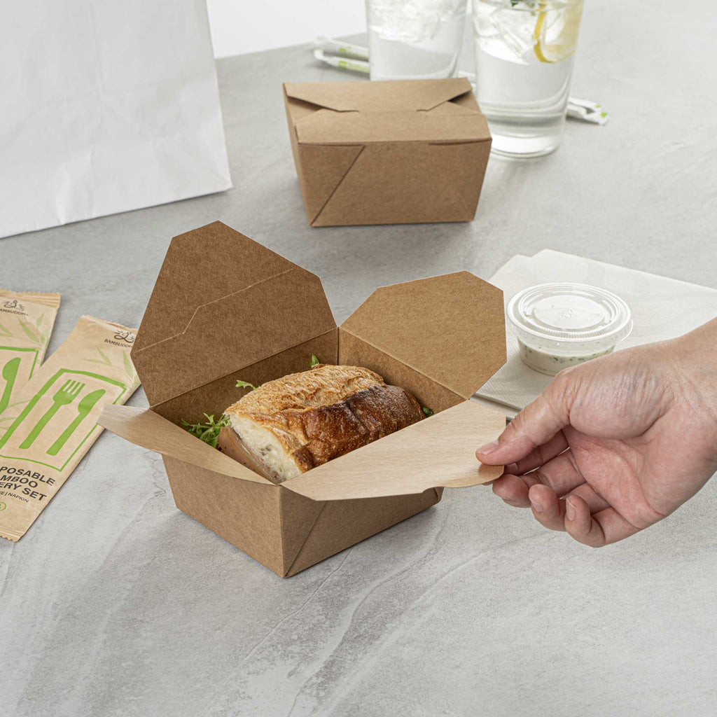 Bio Tek 30 oz Rectangle Kraft Paper #1 Bio Box Take Out Container - 5" x 4" x 2 1/2" - 200 count box