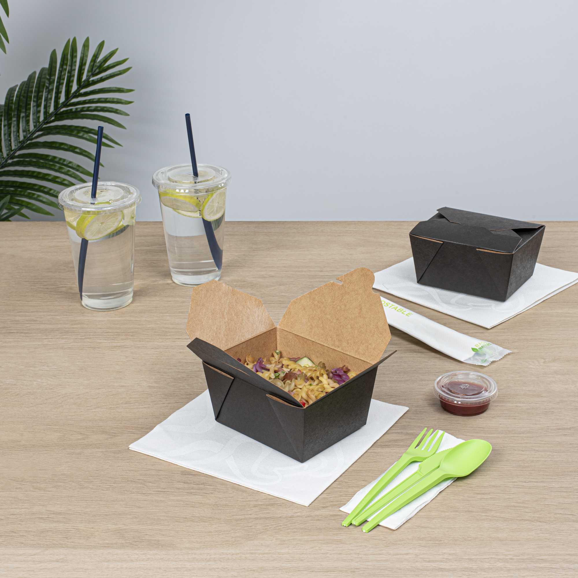 Bio Tek 30 oz Rectangle Black Paper #1 Bio Box Take Out Container - 5" x 4" x 2 1/2" - 200 count box