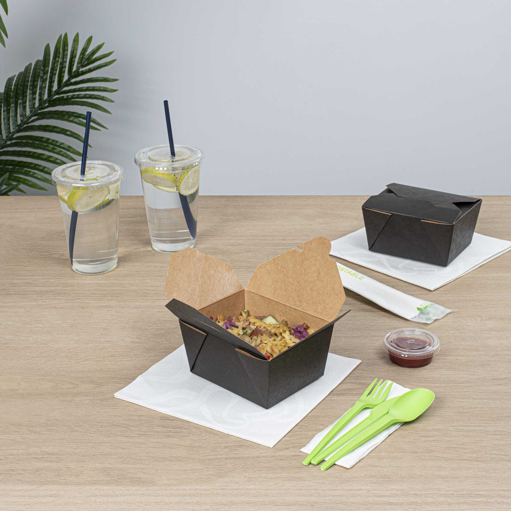 Bio Tek 30 oz Rectangle Black Paper #1 Bio Box Take Out Container - 5" x 4" x 2 1/2" - 50 count box