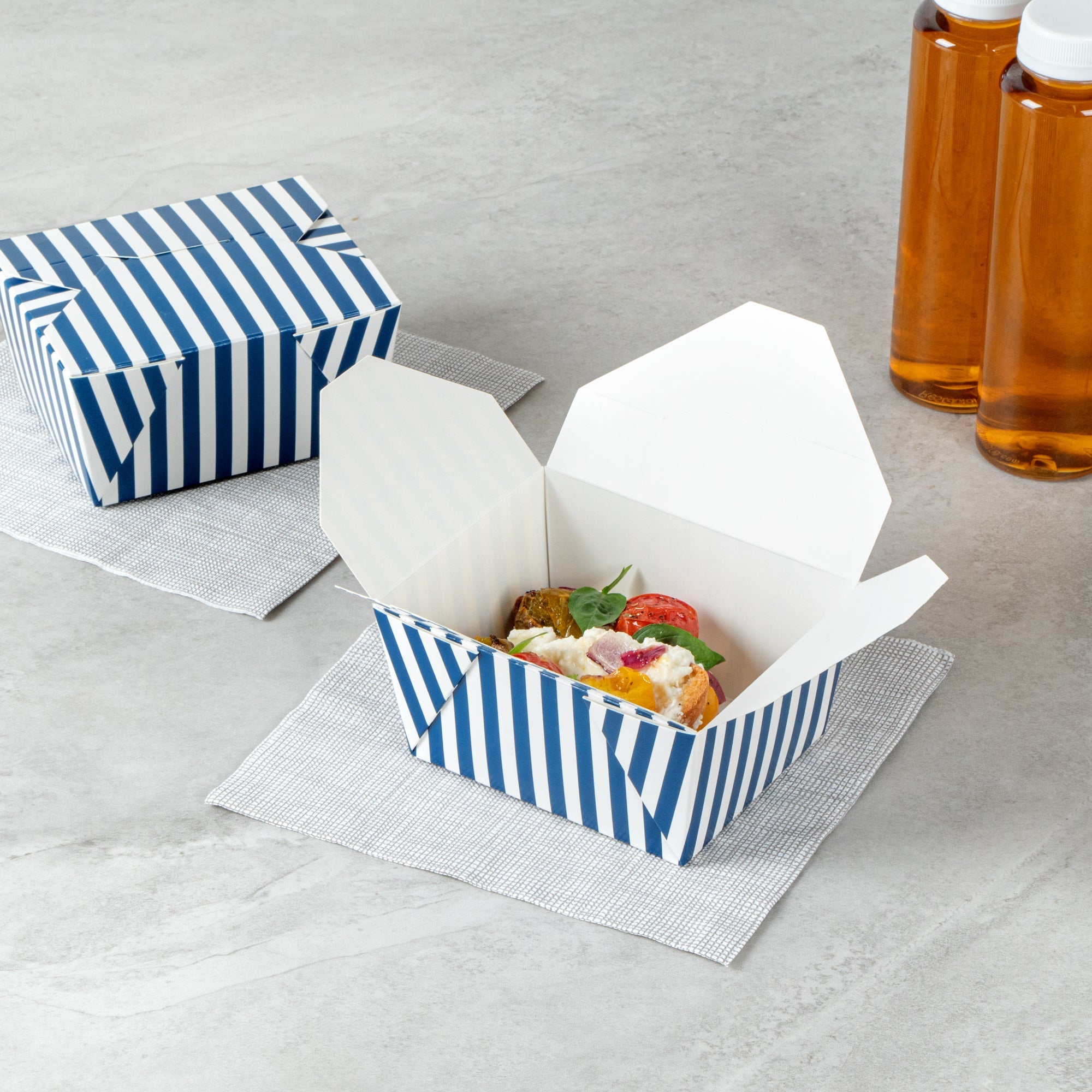 Bio Tek 30 oz Rectangle Blue and White Stripe Paper #1 Bio Box Take Out Container - 5" x 4" x 2 1/2" - 200 count box