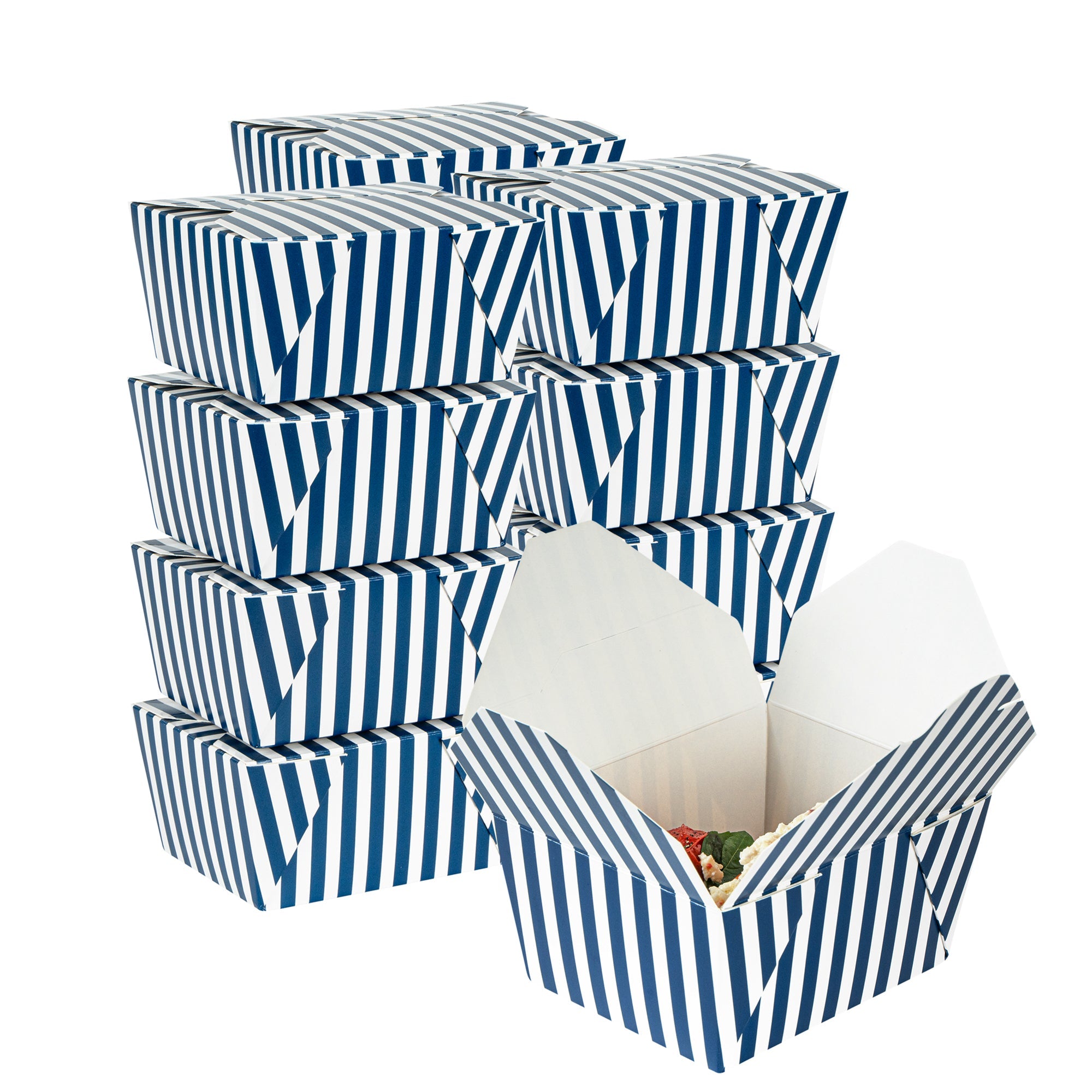 Bio Tek 30 oz Rectangle Blue and White Stripe Paper #1 Bio Box Take Out Container - 5" x 4" x 2 1/2" - 50 count box