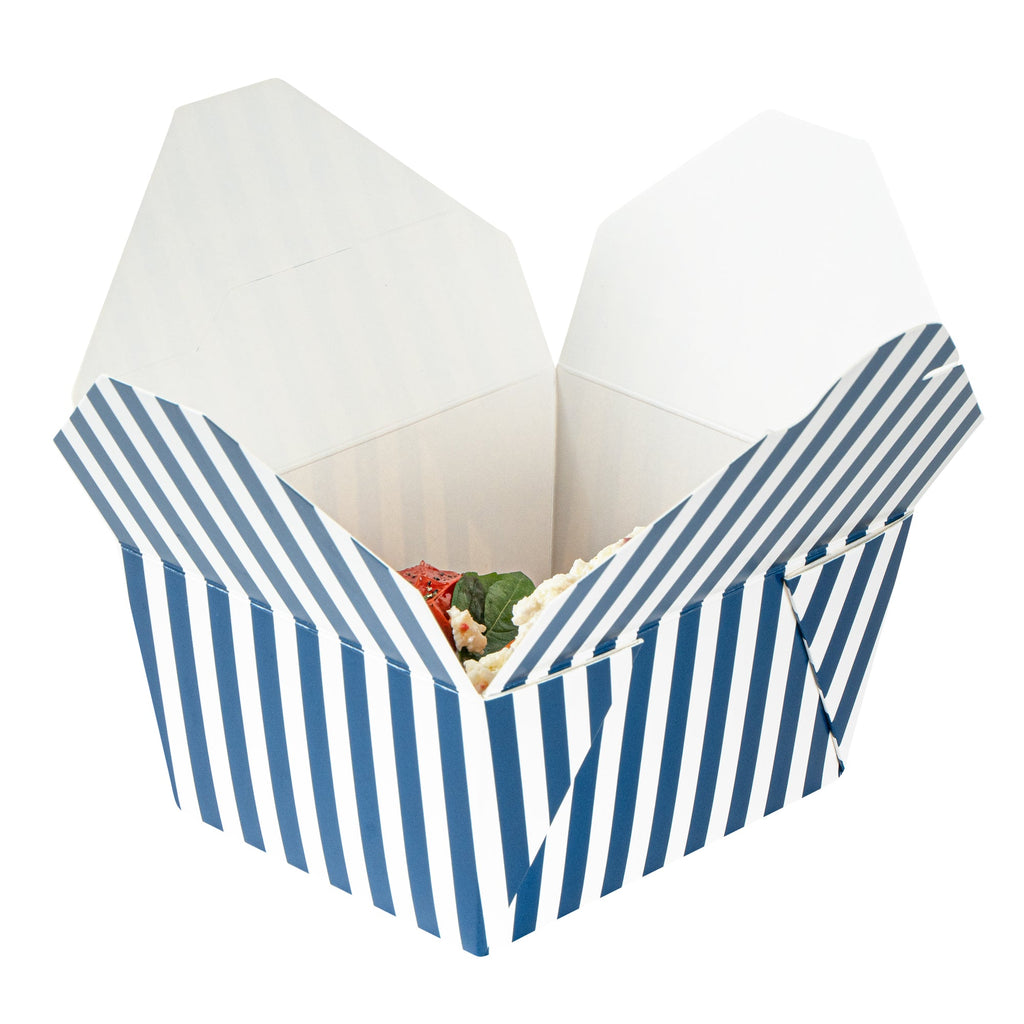 Bio Tek 30 oz Rectangle Blue and White Stripe Paper #1 Bio Box Take Out Container - 5" x 4" x 2 1/2" - 50 count box