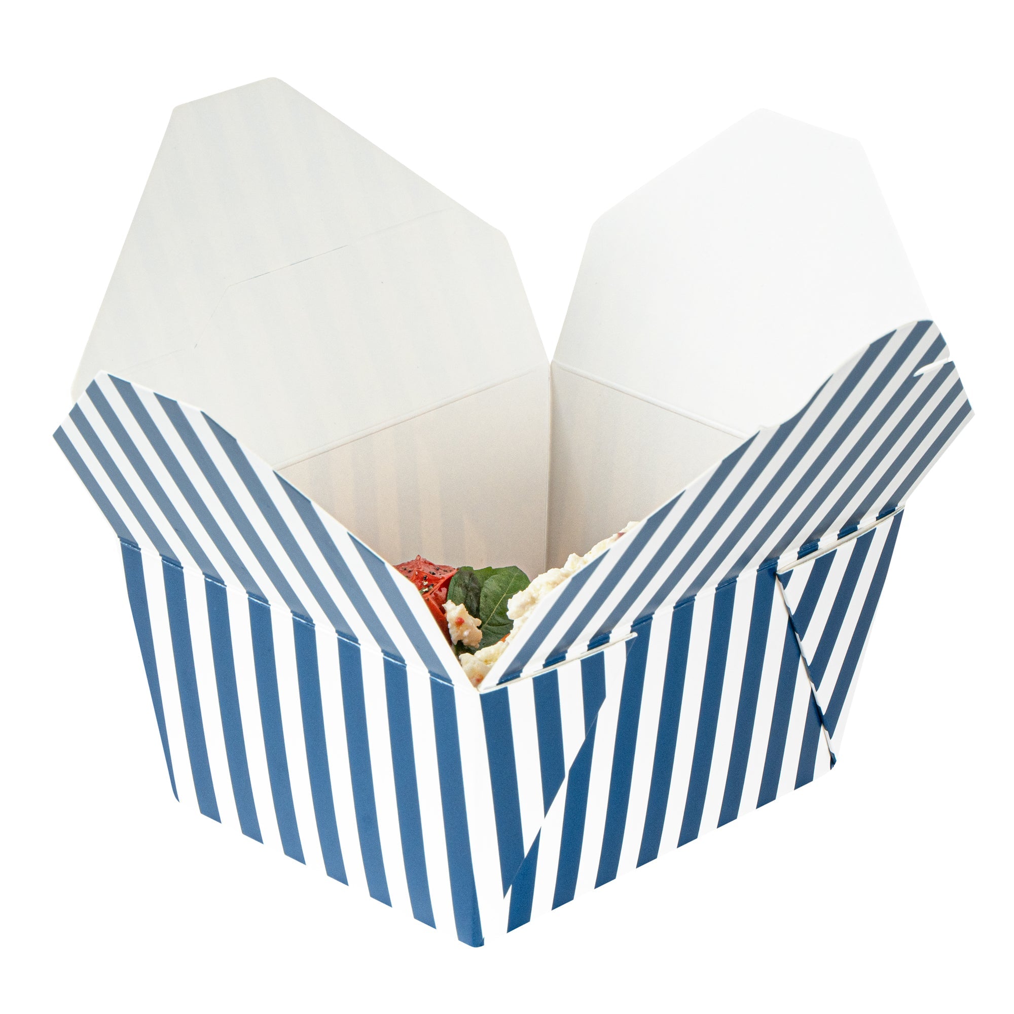 Bio Tek 30 oz Rectangle Blue and White Stripe Paper #1 Bio Box Take Out Container - 5" x 4" x 2 1/2" - 50 count box