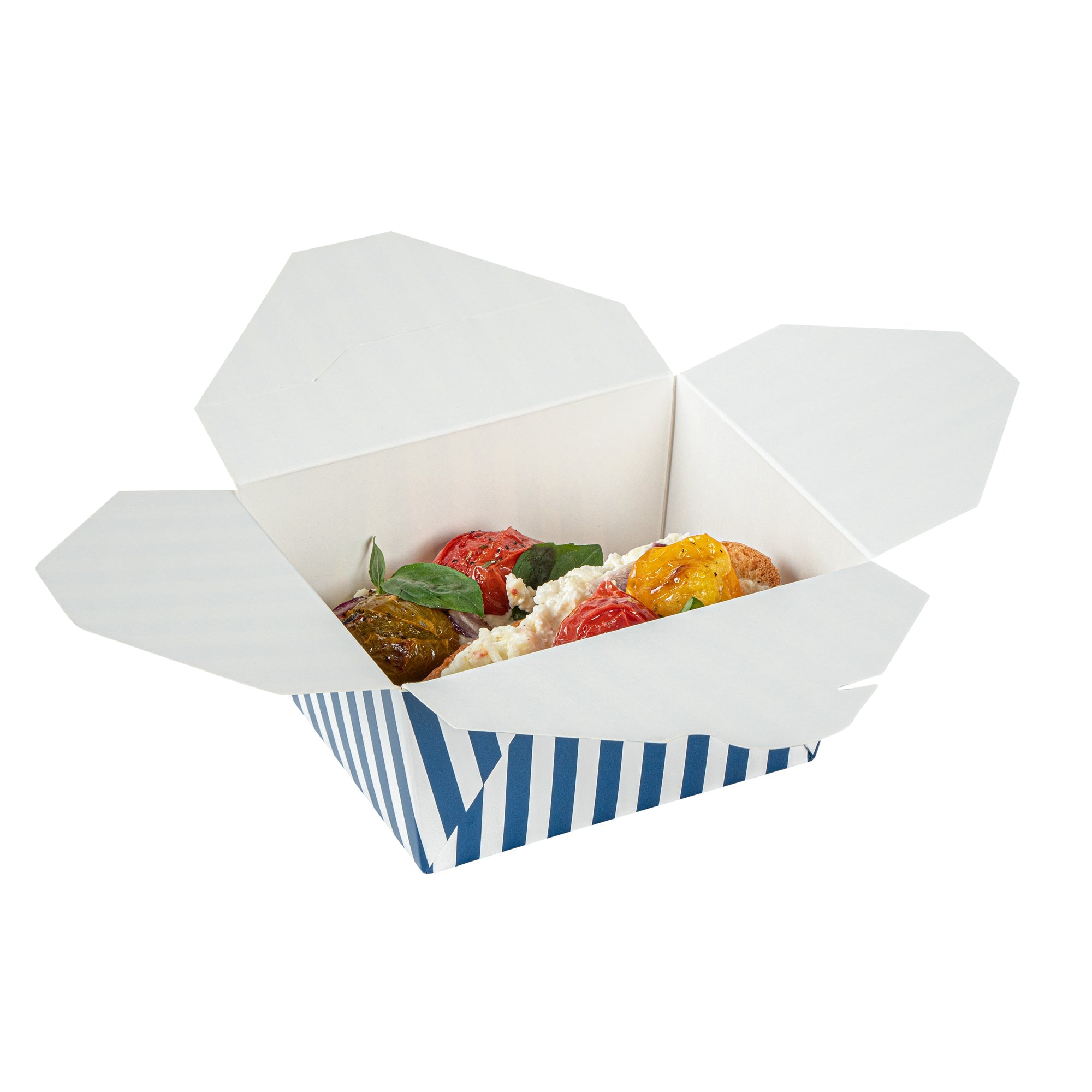Bio Tek 30 oz Rectangle Blue and White Stripe Paper #1 Bio Box Take Out Container - 5" x 4" x 2 1/2" - 200 count box