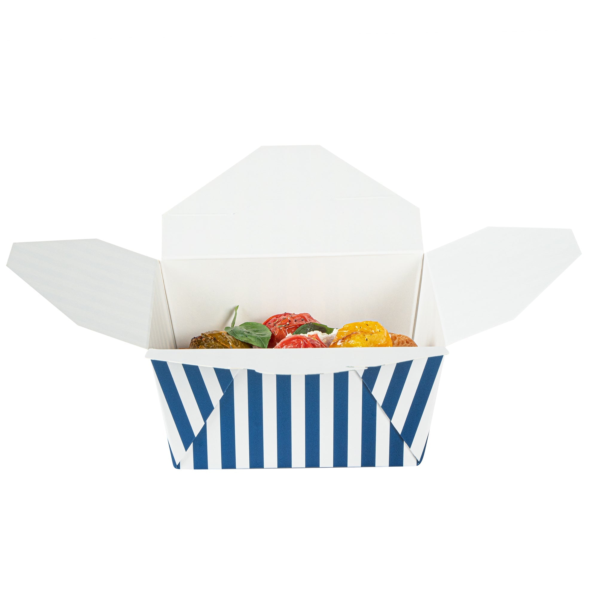Bio Tek 30 oz Rectangle Blue and White Stripe Paper #1 Bio Box Take Out Container - 5" x 4" x 2 1/2" - 200 count box