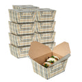 Bio Tek 30 oz Rectangle Plaid Paper #1 Bio Box Take Out Container - 5" x 4" x 2 1/2" - 50 count box