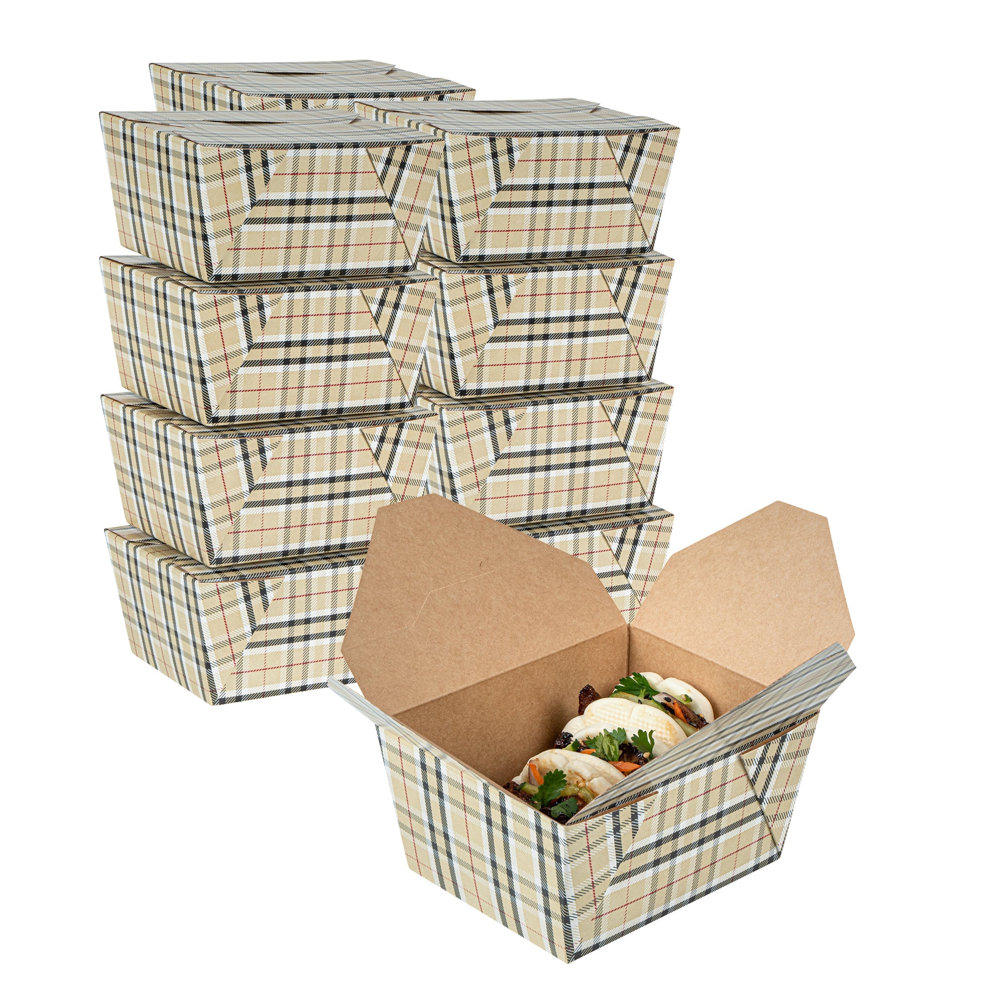 Bio Tek 30 oz Rectangle Plaid Paper #1 Bio Box Take Out Container - 5" x 4" x 2 1/2" - 50 count box