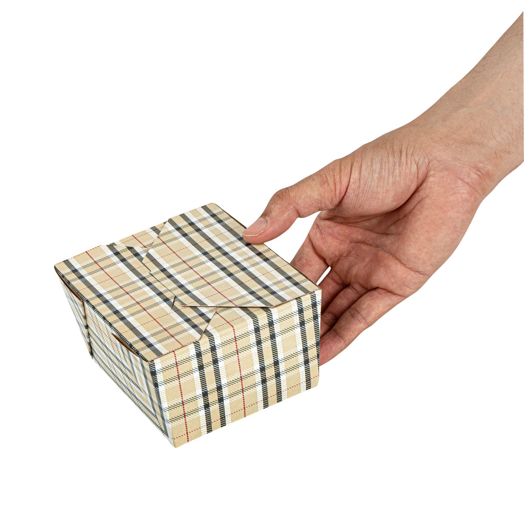 Bio Tek 30 oz Rectangle Plaid Paper #1 Bio Box Take Out Container - 5" x 4" x 2 1/2" - 50 count box
