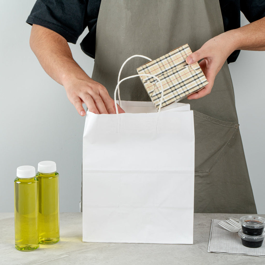 Bio Tek 30 oz Rectangle Plaid Paper #1 Bio Box Take Out Container - 5" x 4" x 2 1/2" - 50 count box
