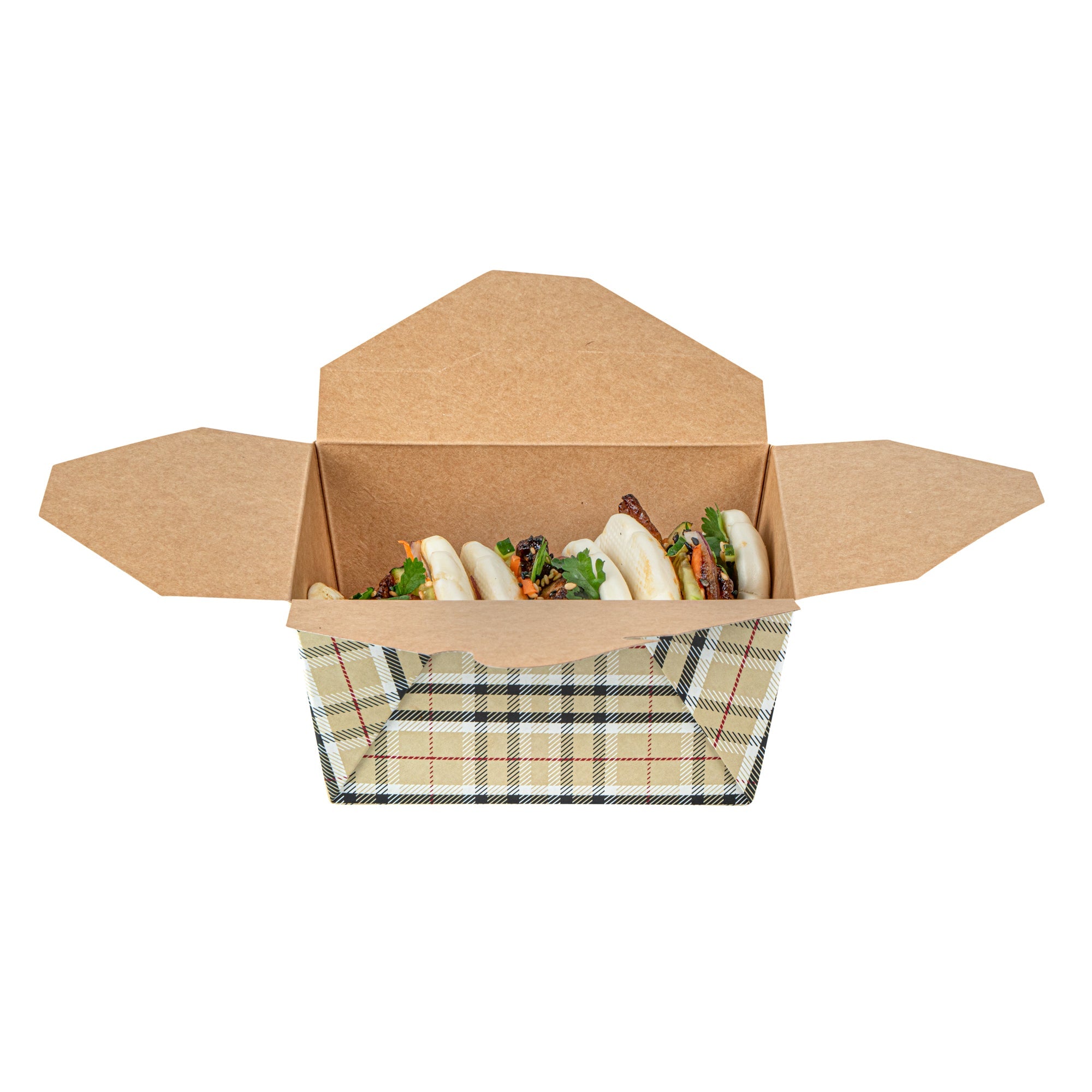 Bio Tek 30 oz Rectangle Plaid Paper #1 Bio Box Take Out Container - 5" x 4" x 2 1/2" - 200 count box