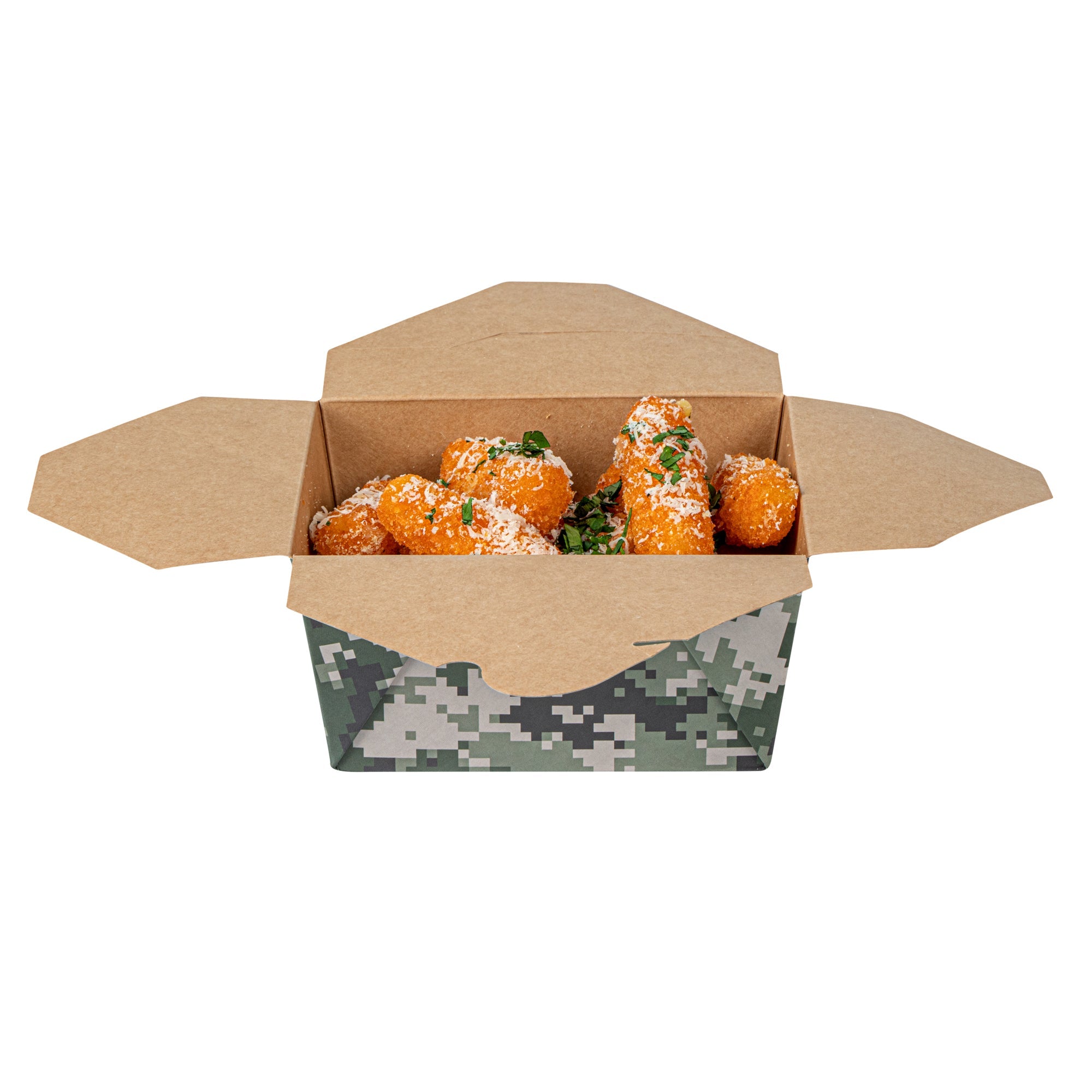 Bio Tek 30 oz Rectangle Camouflage Paper #1 Bio Box Take Out Container - 5" x 4" x 2 1/2" - 50 count box