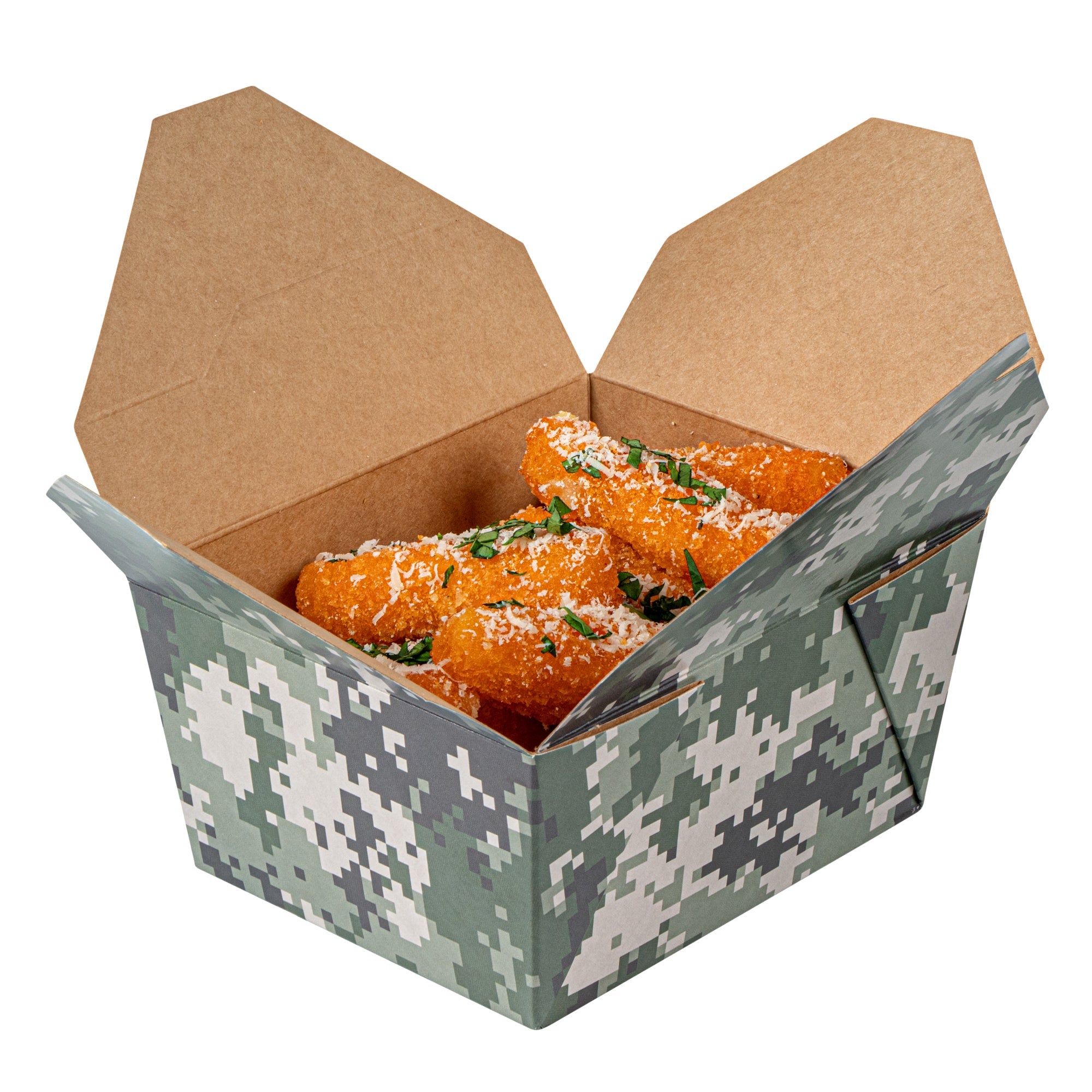 Bio Tek 30 oz Rectangle Camouflage Paper #1 Bio Box Take Out Container - 5" x 4" x 2 1/2" - 200 count box