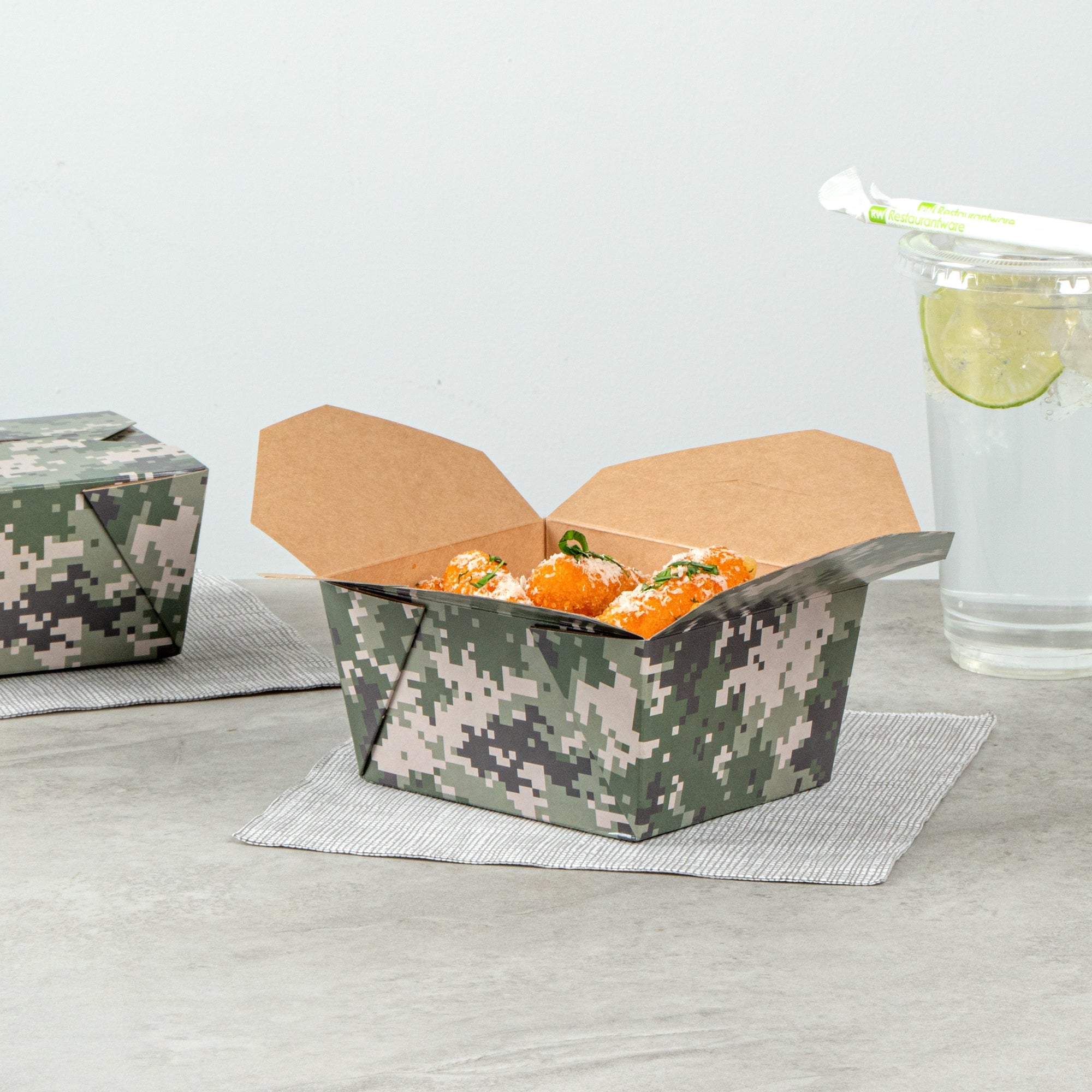 Bio Tek 30 oz Rectangle Camouflage Paper #1 Bio Box Take Out Container - 5" x 4" x 2 1/2" - 200 count box