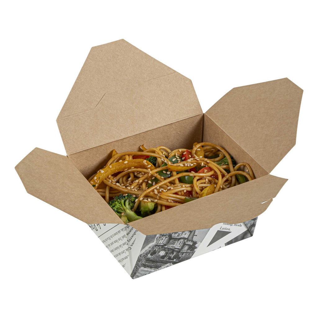 Bio Tek 30 oz Rectangle Newsprint Paper #1 Bio Box Take Out Container - 5" x 4" x 2 1/2" - 200 count box