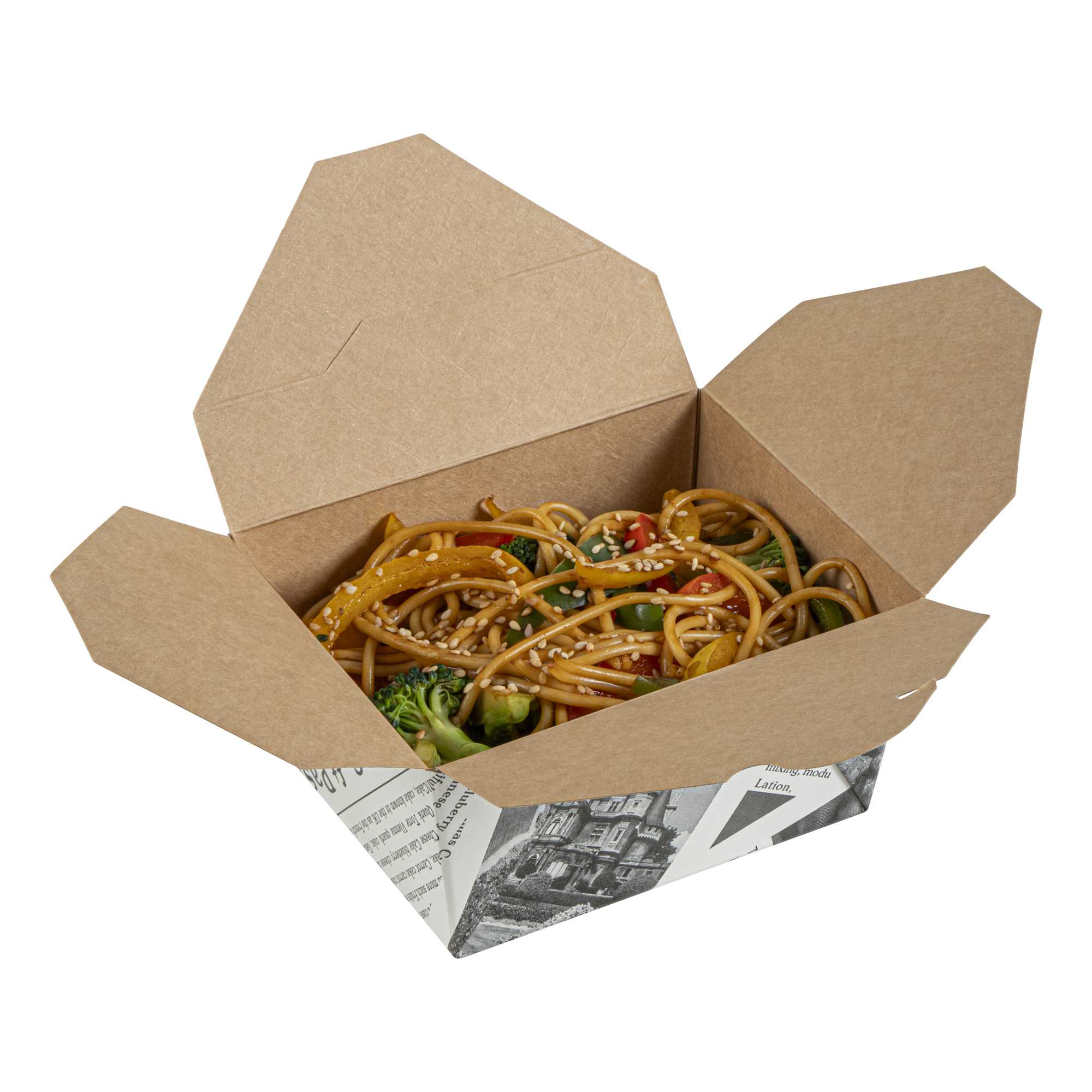 Bio Tek 30 oz Rectangle Newsprint Paper #1 Bio Box Take Out Container - 5" x 4" x 2 1/2" - 50 count box