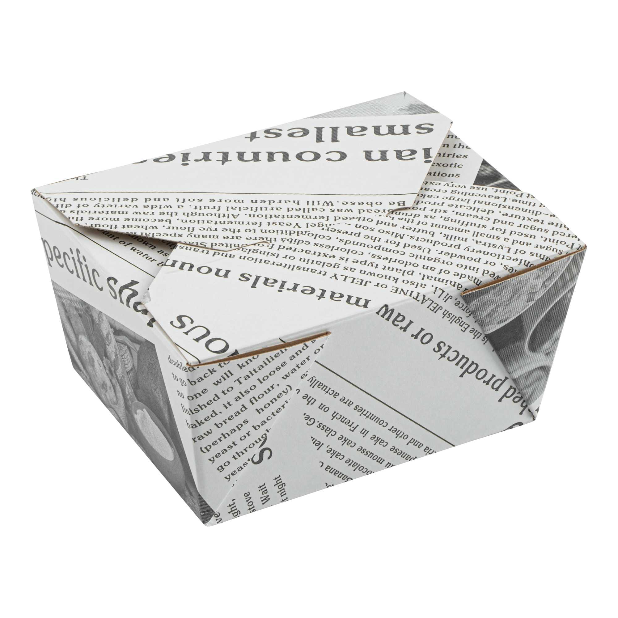 Bio Tek 30 oz Rectangle Newsprint Paper #1 Bio Box Take Out Container - 5" x 4" x 2 1/2" - 50 count box