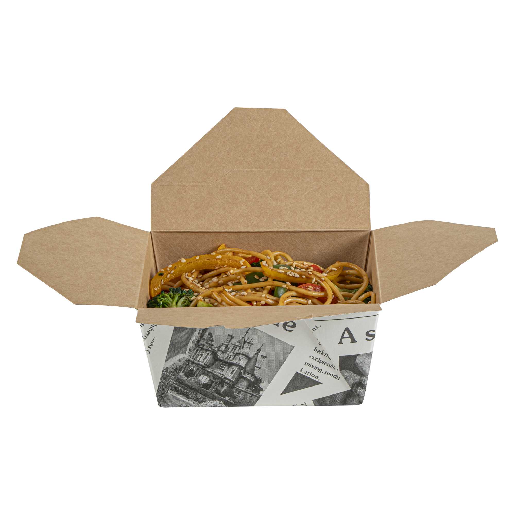 Bio Tek 30 oz Rectangle Newsprint Paper #1 Bio Box Take Out Container - 5" x 4" x 2 1/2" - 200 count box