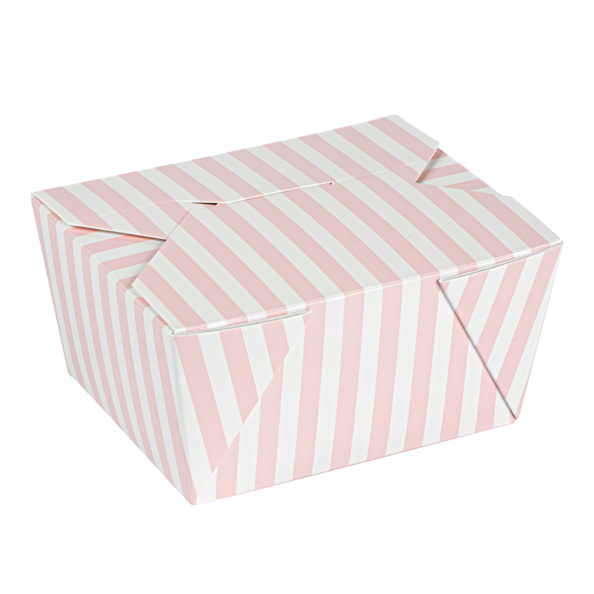 Bio Tek 30 oz Rectangle Pink and White Stripe Paper #1 Bio Box Take Out Container - 5" x 4" x 2 1/2" - 50 count box