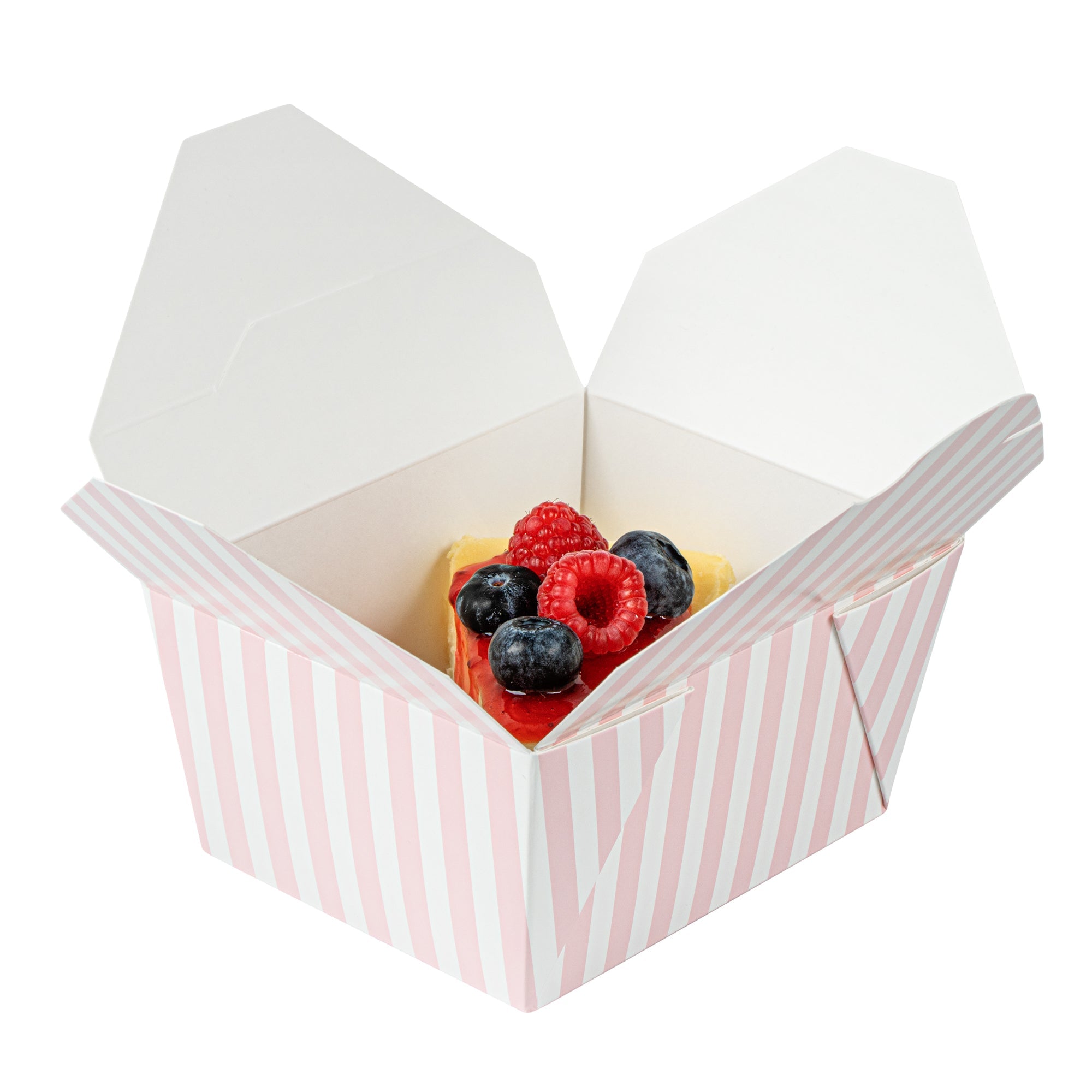 Bio Tek 30 oz Rectangle Pink and White Stripe Paper #1 Bio Box Take Out Container - 5" x 4" x 2 1/2" - 50 count box
